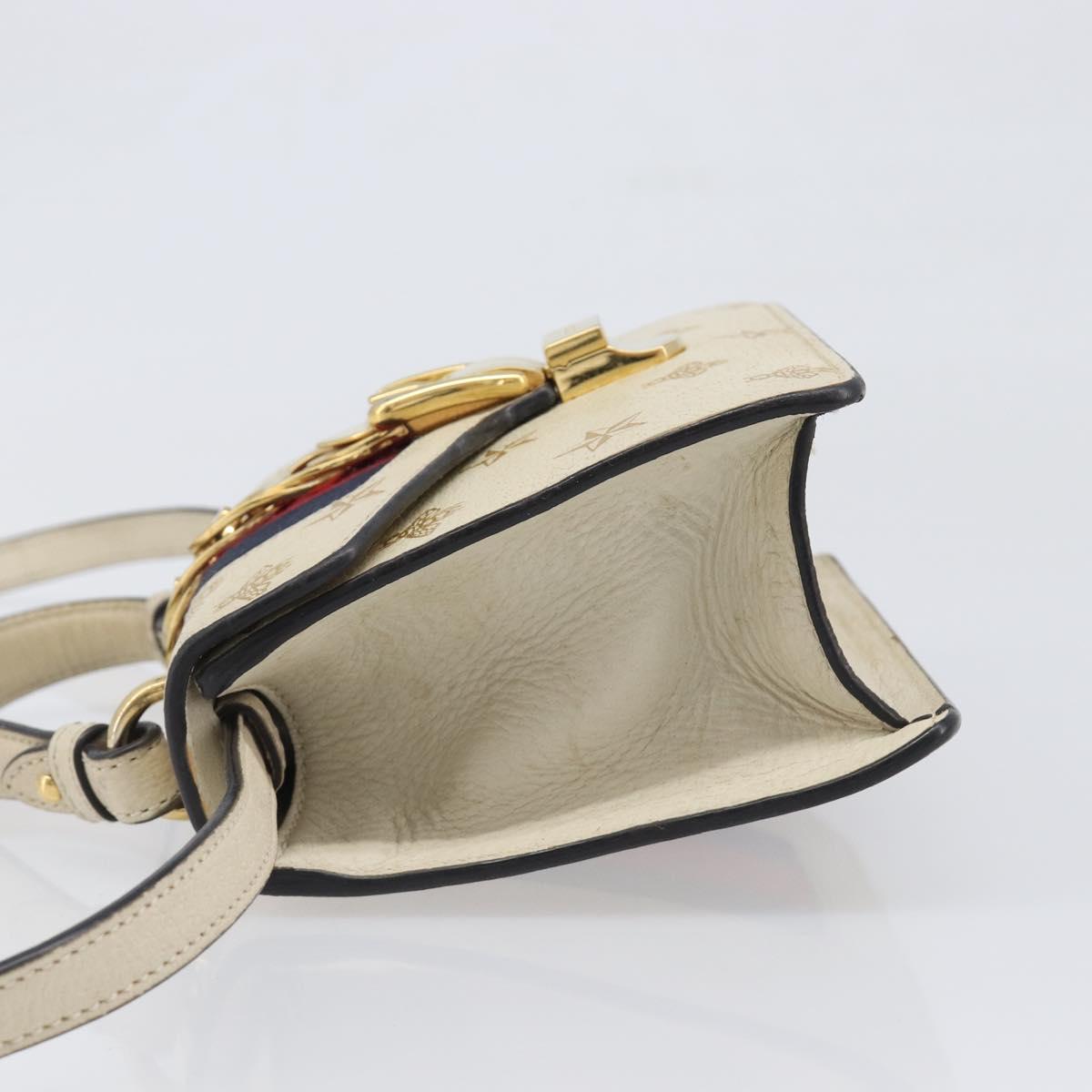 GUCCI Silvi Sherry Line Hand Bag Leather 2way White Gold 470270 Auth bs36962