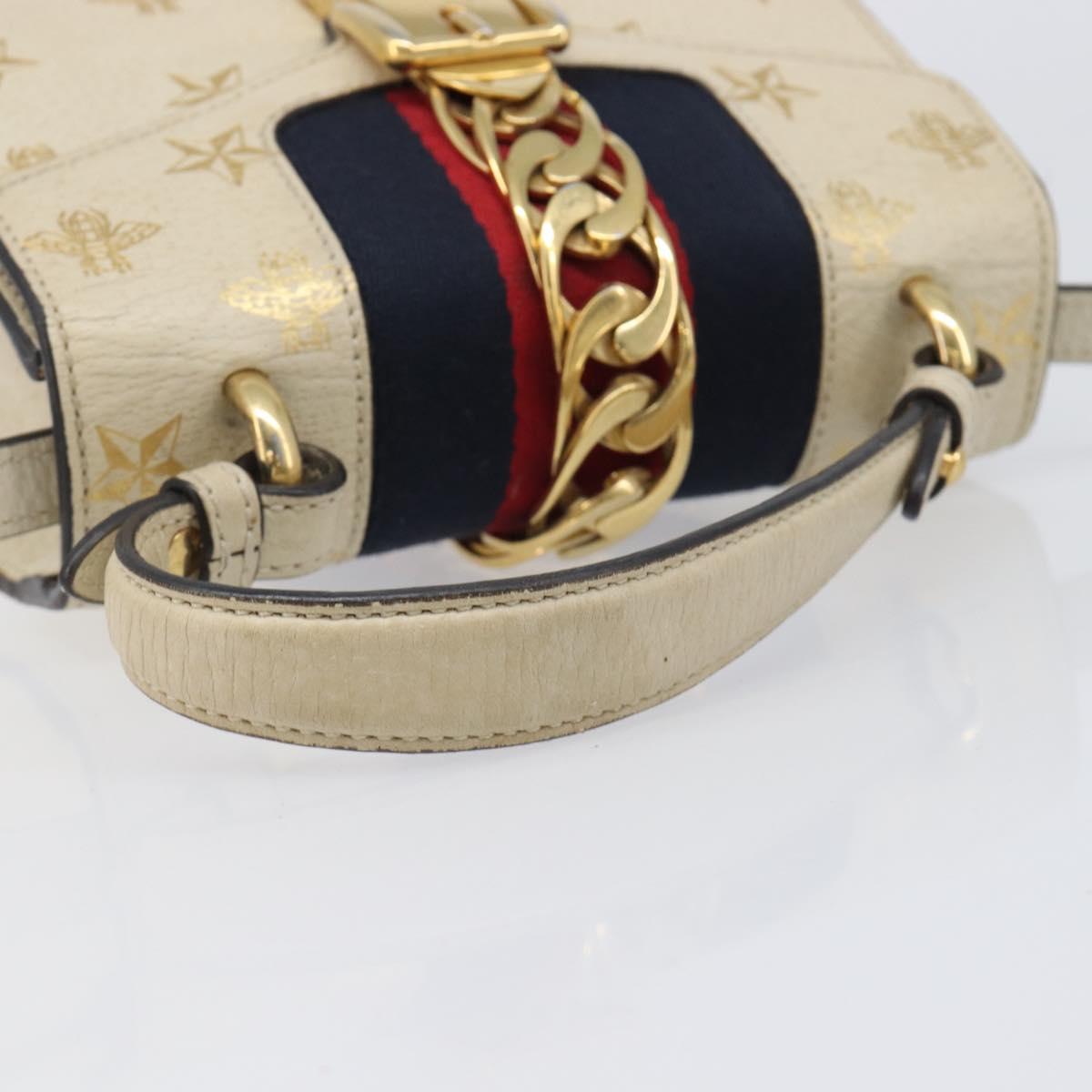 GUCCI Silvi Sherry Line Hand Bag Leather 2way White Gold 470270 Auth bs36962