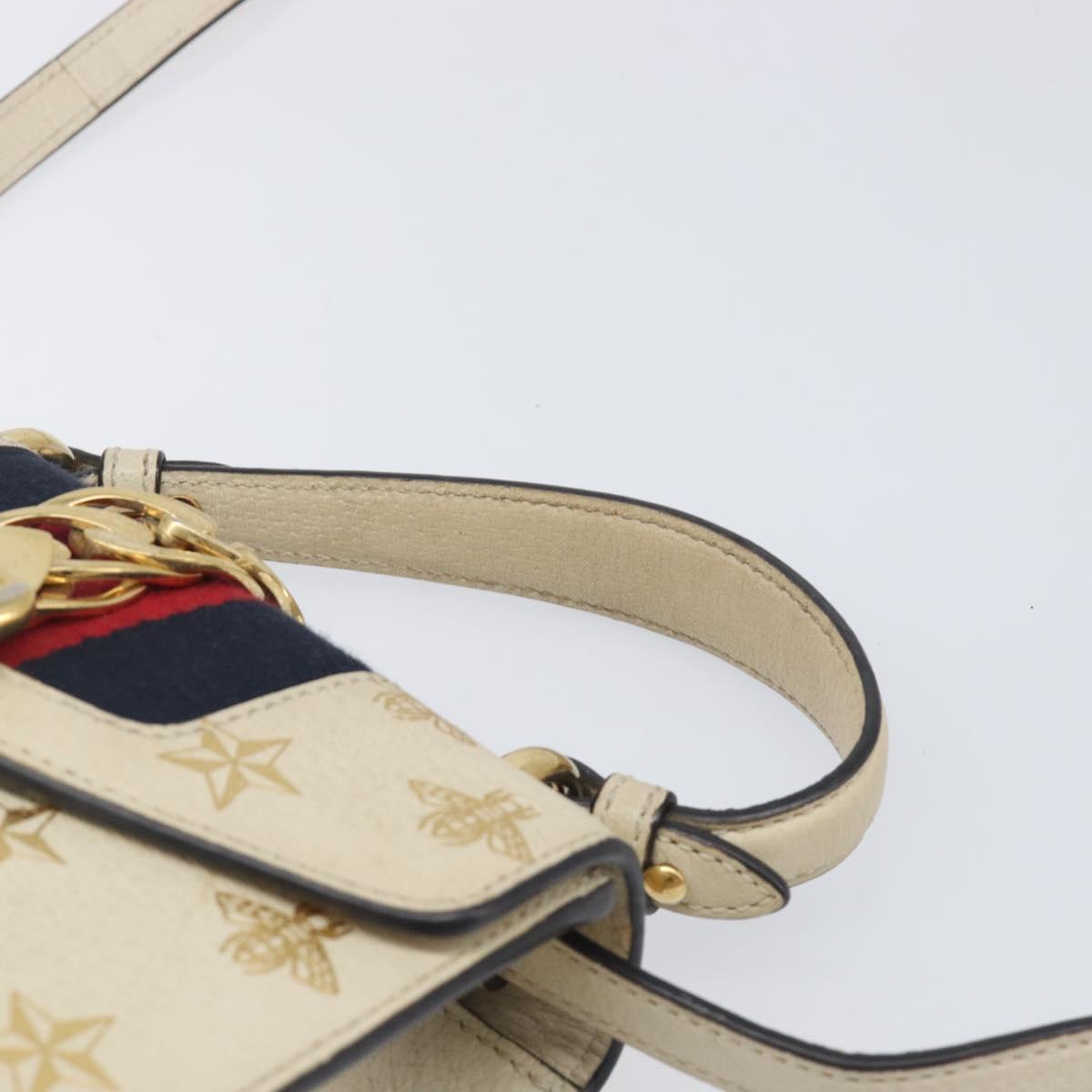 GUCCI Silvi Sherry Line Hand Bag Leather 2way White Gold 470270 Auth bs36962