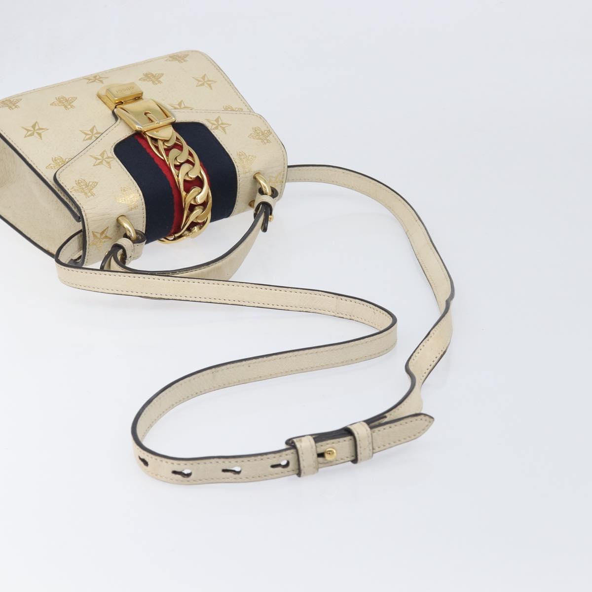 GUCCI Silvi Sherry Line Hand Bag Leather 2way White Gold 470270 Auth bs36962