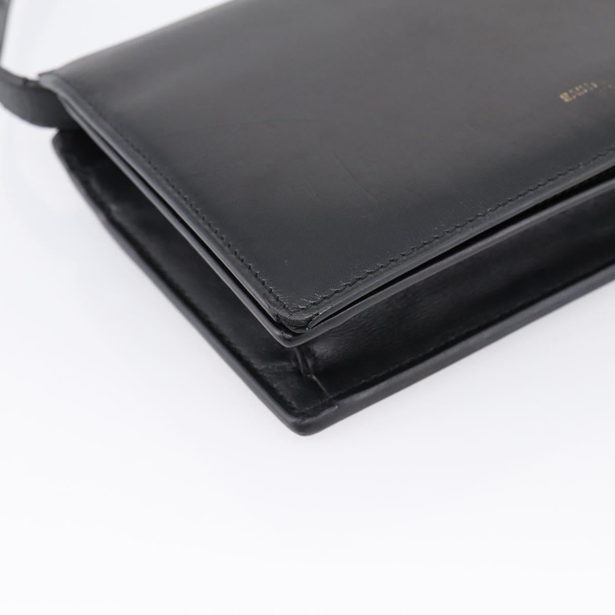 SAINT LAURENT Shoulder Bag Leather Black Gold Auth bs36963