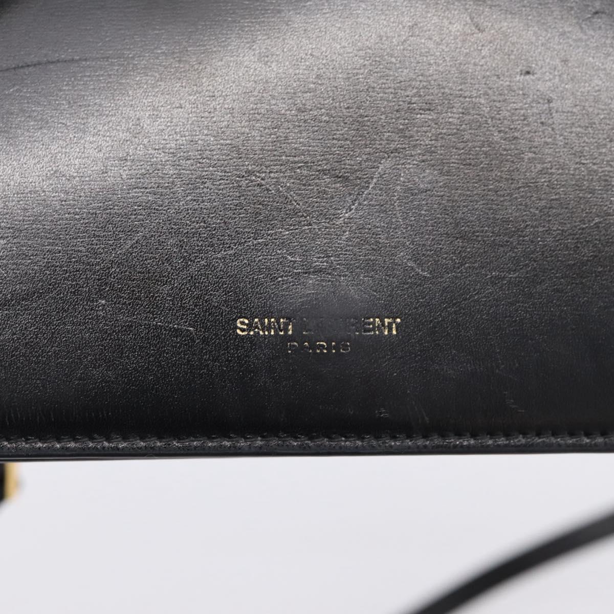 SAINT LAURENT Shoulder Bag Leather Black Gold Auth bs36963
