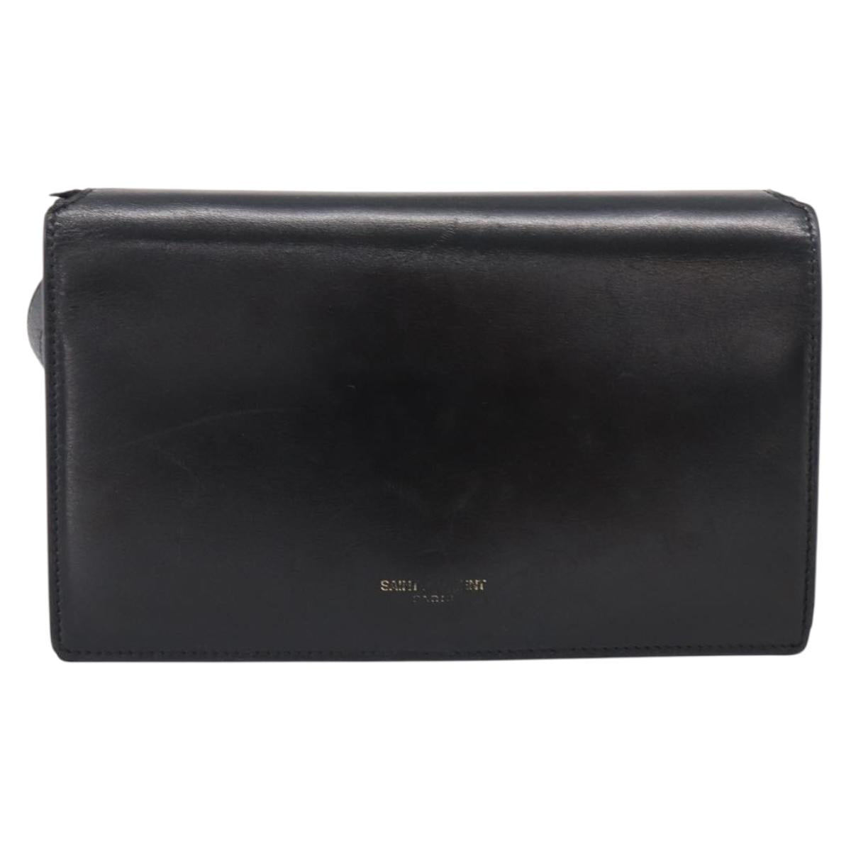 SAINT LAURENT Shoulder Bag Leather Black Gold Auth bs36963