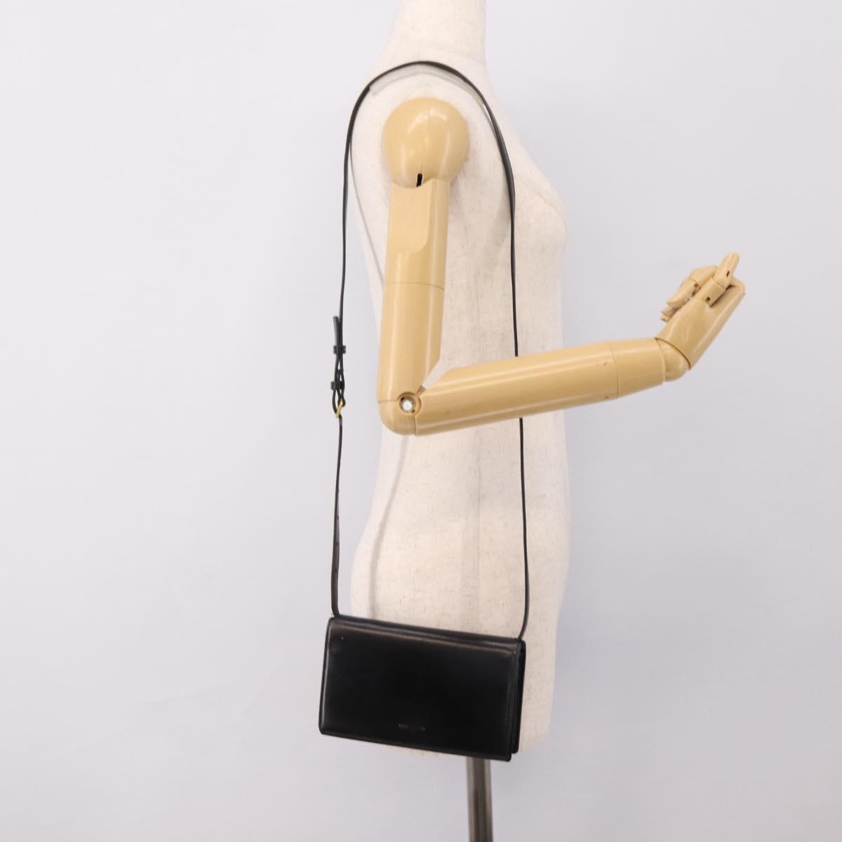 SAINT LAURENT Shoulder Bag Leather Black Gold Auth bs36963