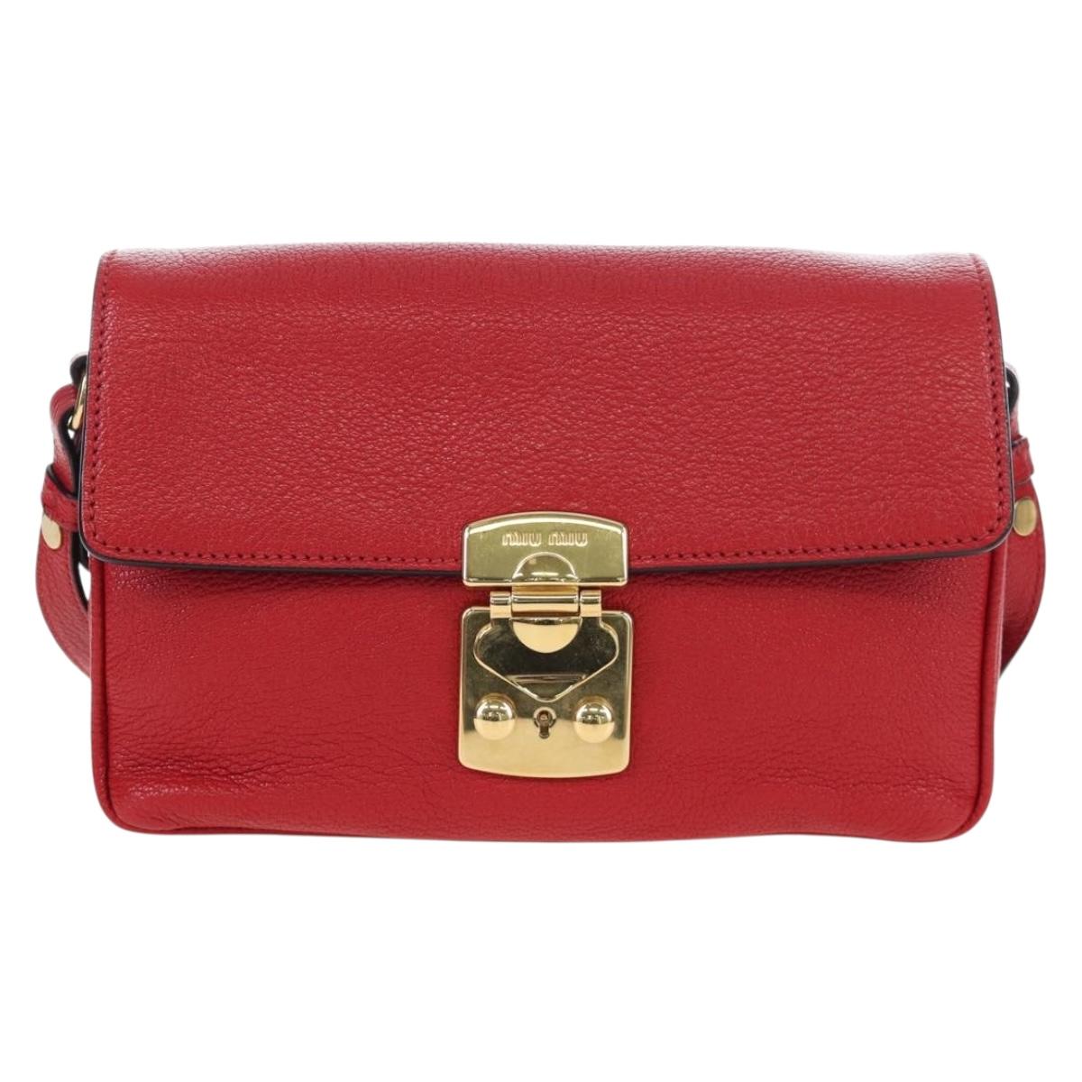 Miu Miu Shoulder Bag Leather Red Gold Auth bs36964V