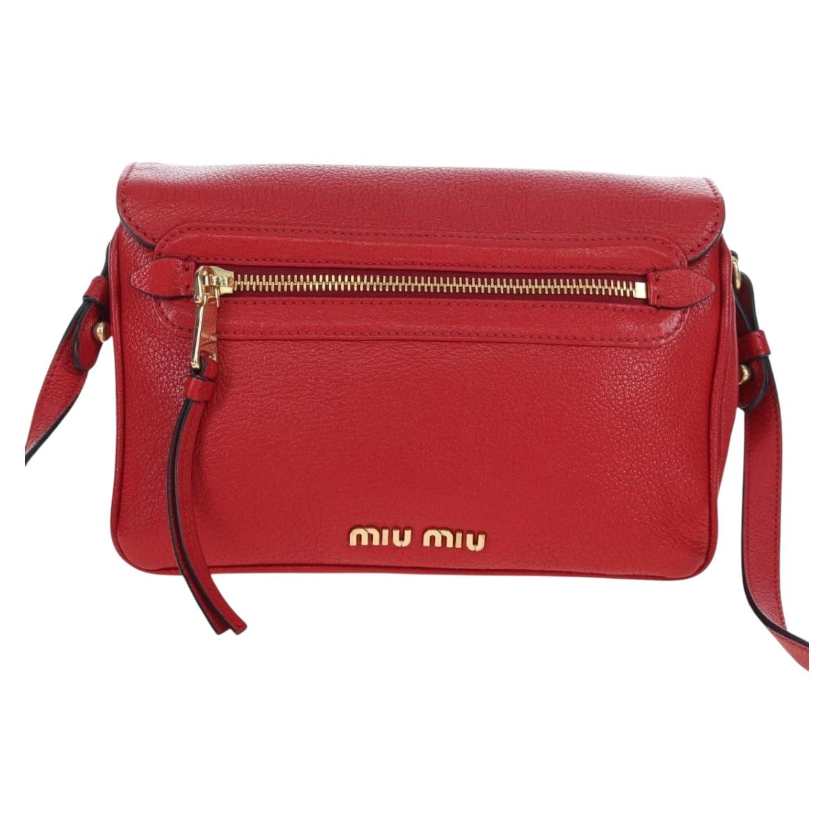 Miu Miu Shoulder Bag Leather Red Gold Auth bs36964V