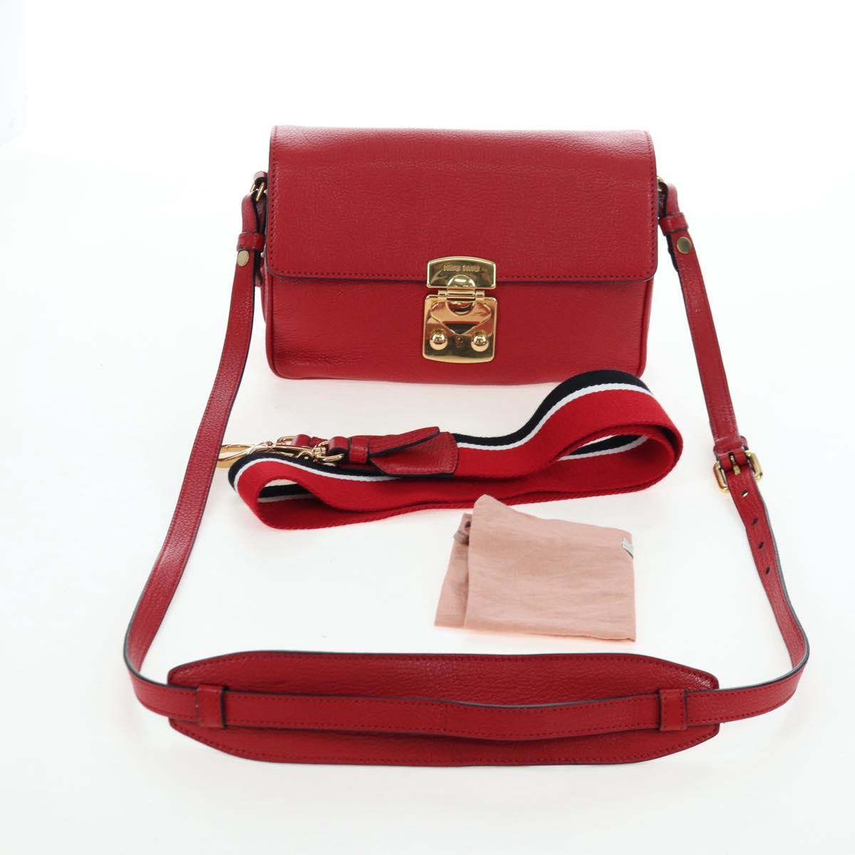 Miu Miu Shoulder Bag Leather Red Gold Auth bs36964V