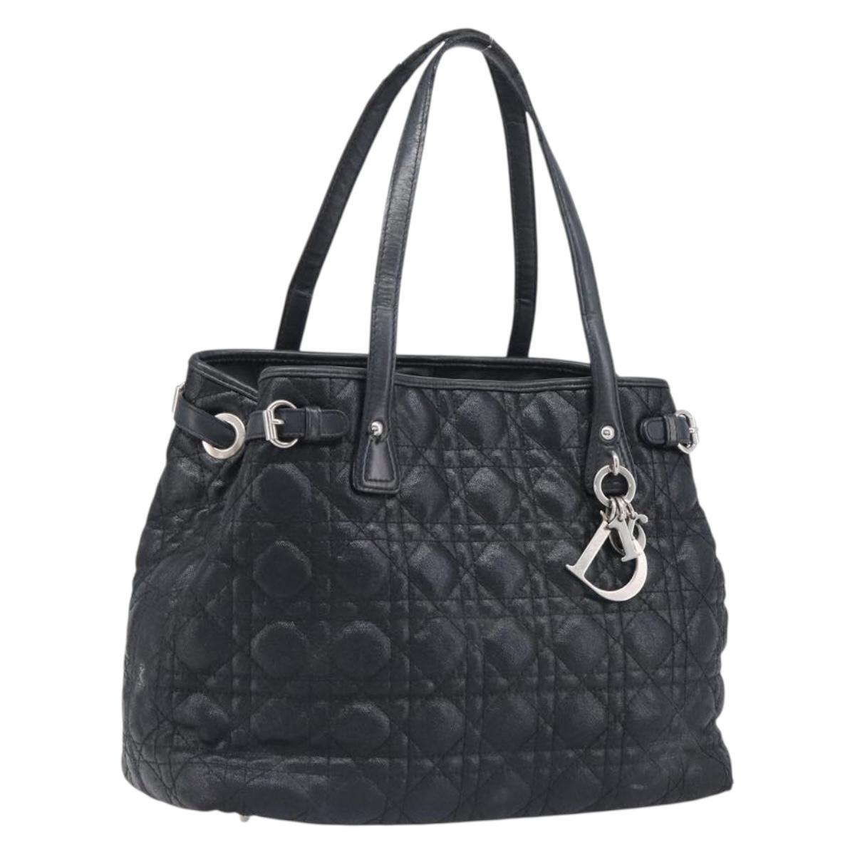 Christian Dior Canage Hand Bag Coated Canvas Black Silver Auth bs36970