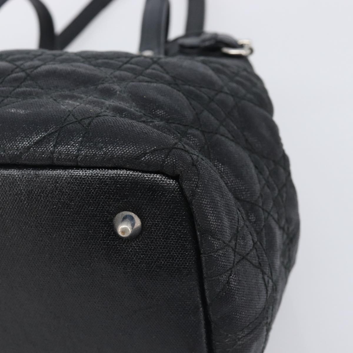 Christian Dior Canage Hand Bag Coated Canvas Black Silver Auth bs36970