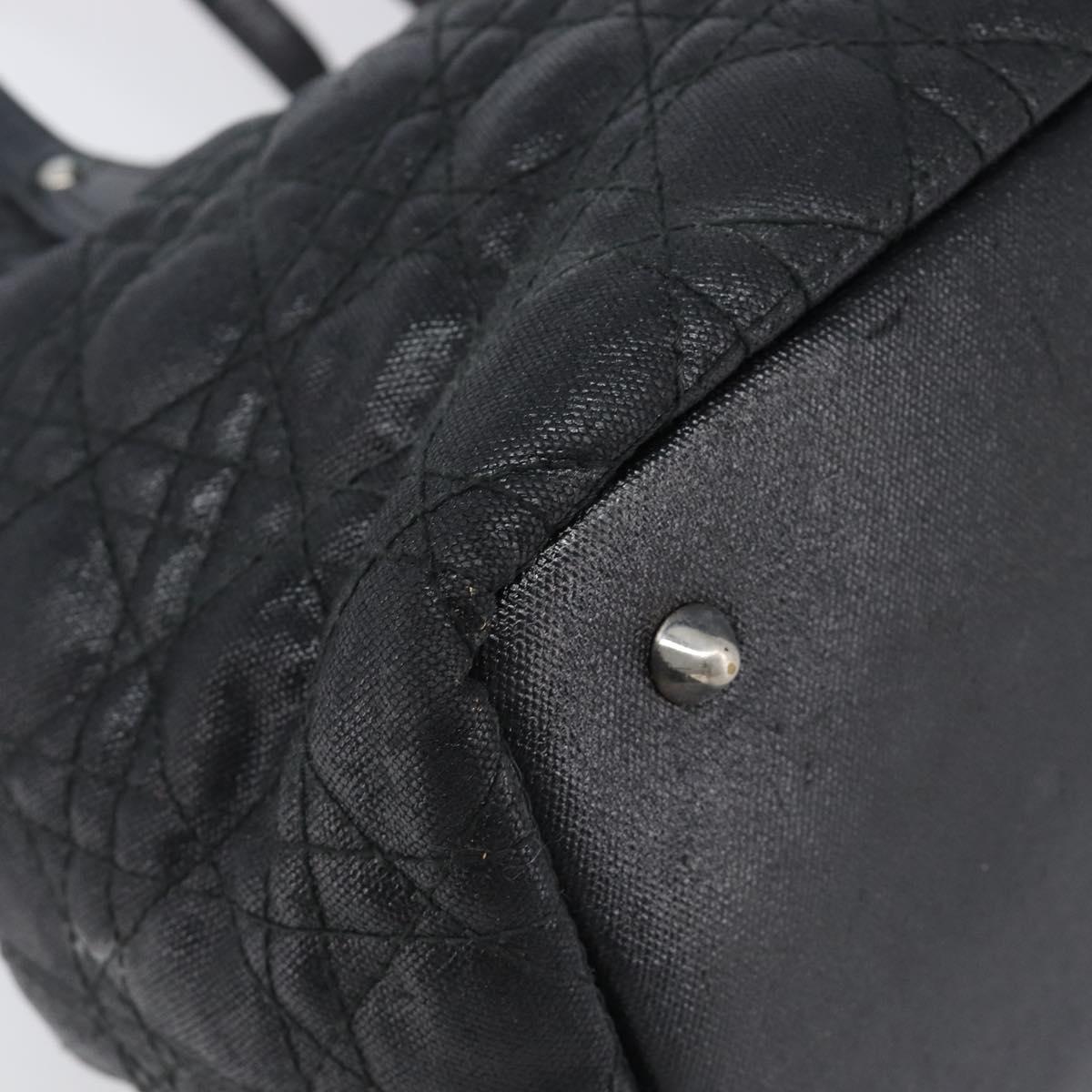 Christian Dior Canage Hand Bag Coated Canvas Black Silver Auth bs36970