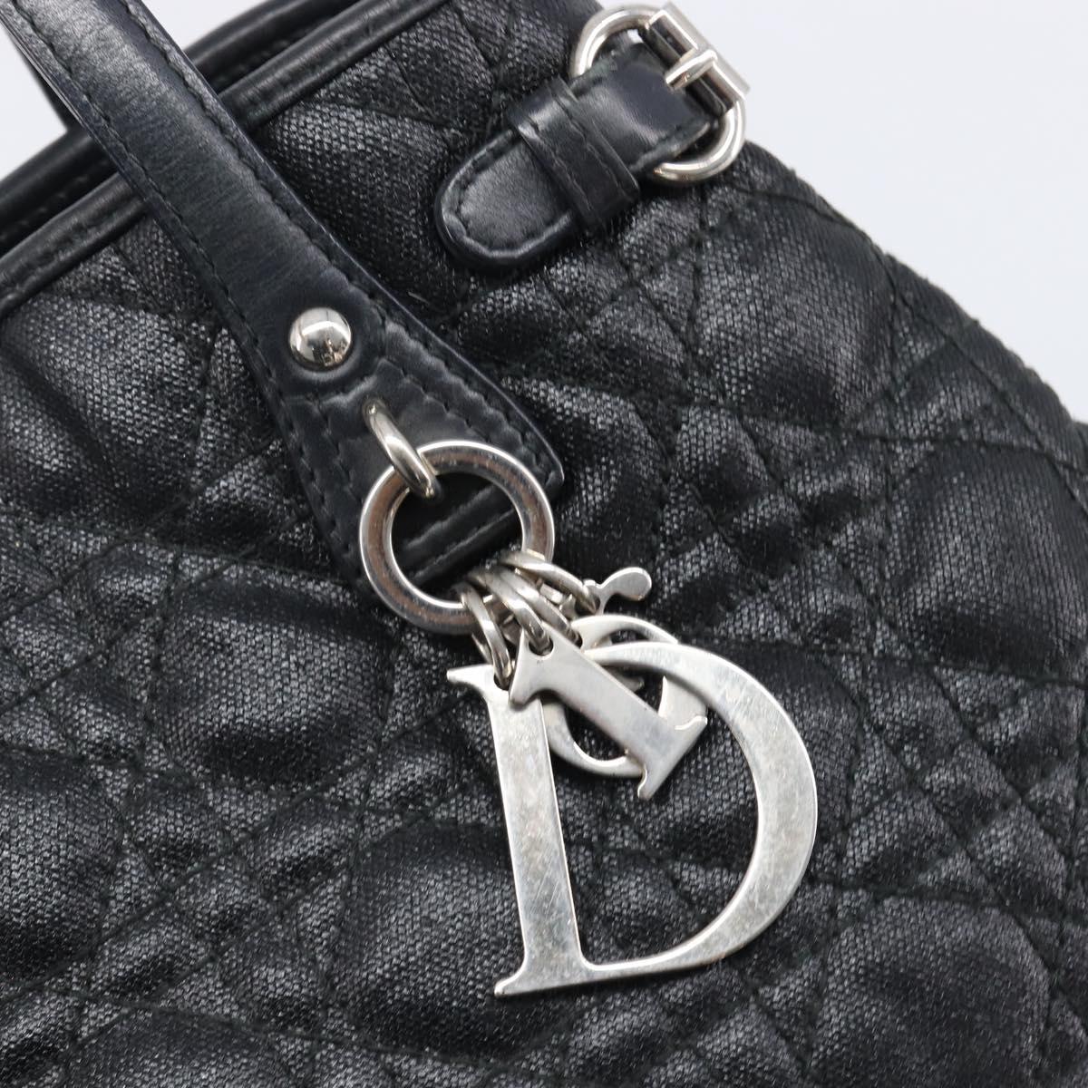Christian Dior Canage Hand Bag Coated Canvas Black Silver Auth bs36970