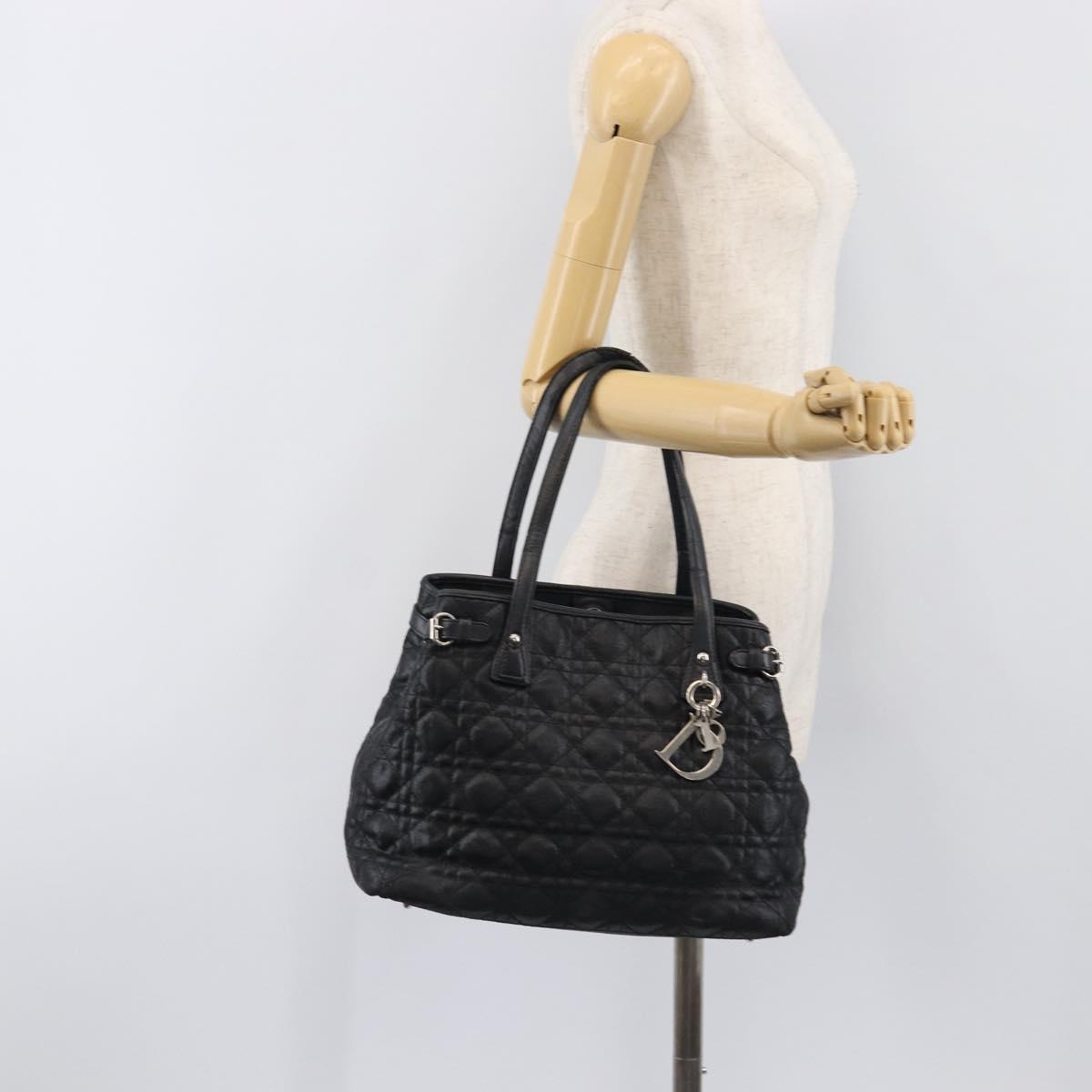 Christian Dior Canage Hand Bag Coated Canvas Black Silver Auth bs36970