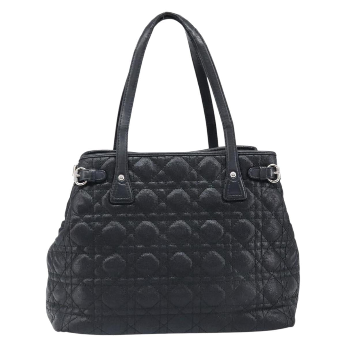 Christian Dior Canage Hand Bag Coated Canvas Black Silver Auth bs36970