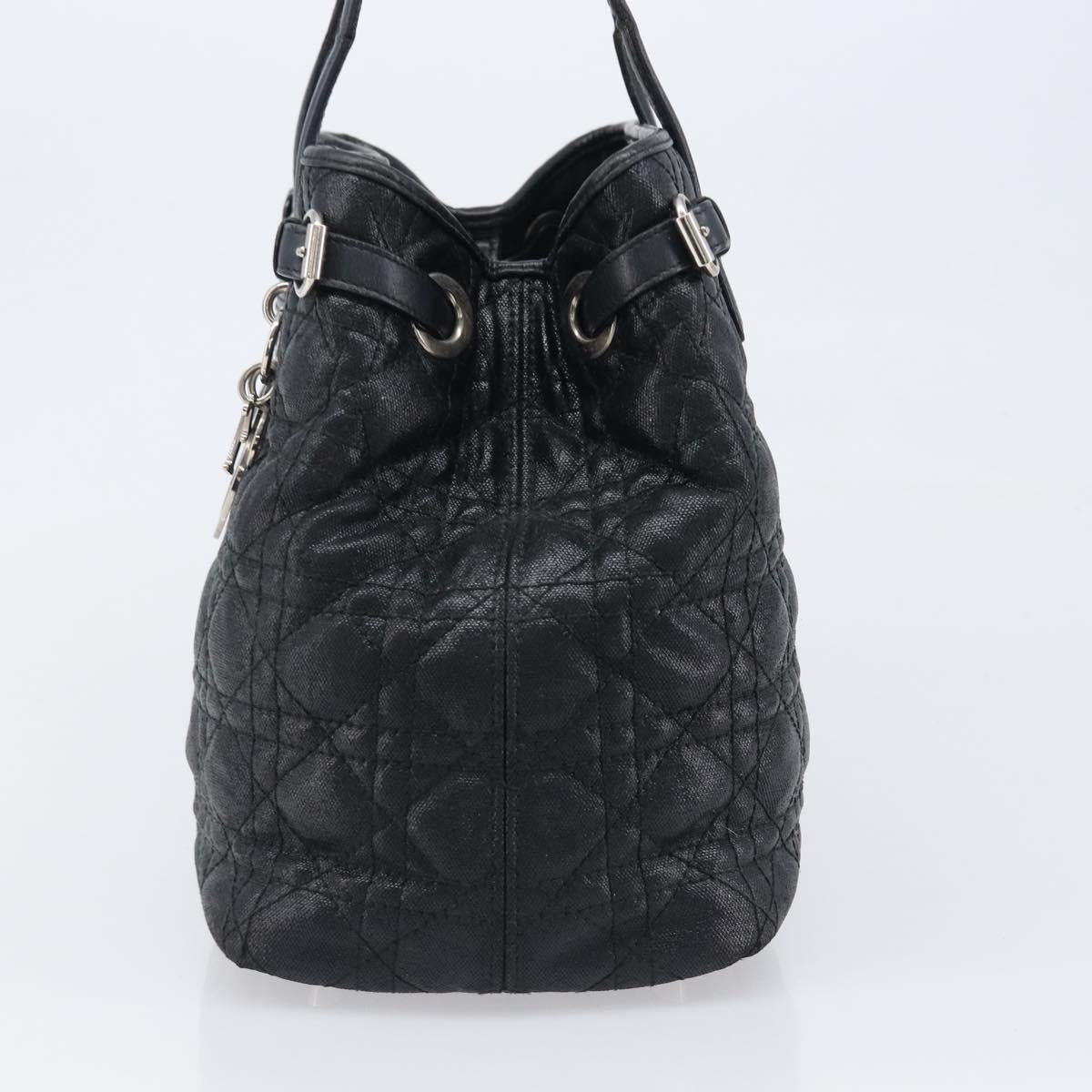 Christian Dior Canage Hand Bag Coated Canvas Black Silver Auth bs36970