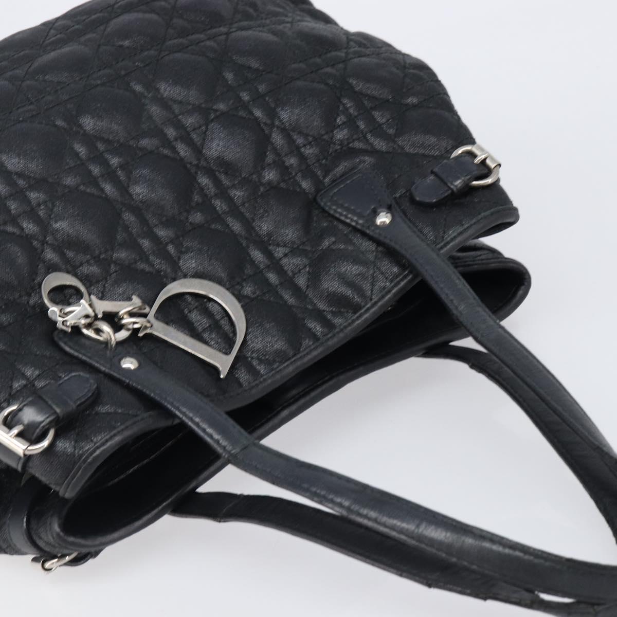 Christian Dior Canage Hand Bag Coated Canvas Black Silver Auth bs36970