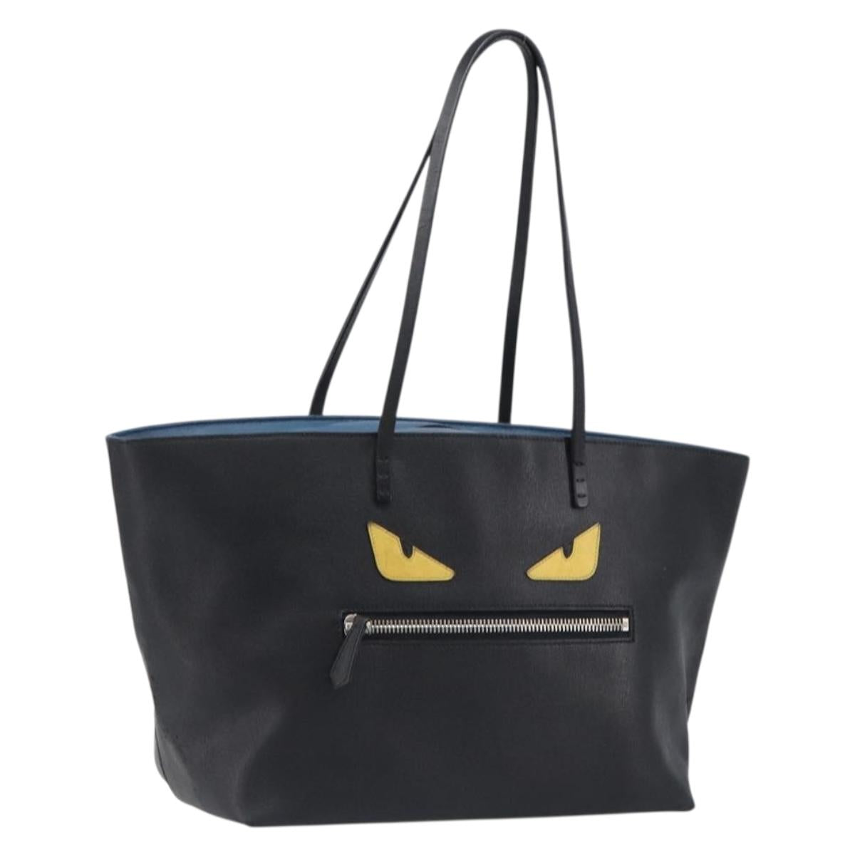 FENDI Tote Bag Leather Black Silver Auth bs36971