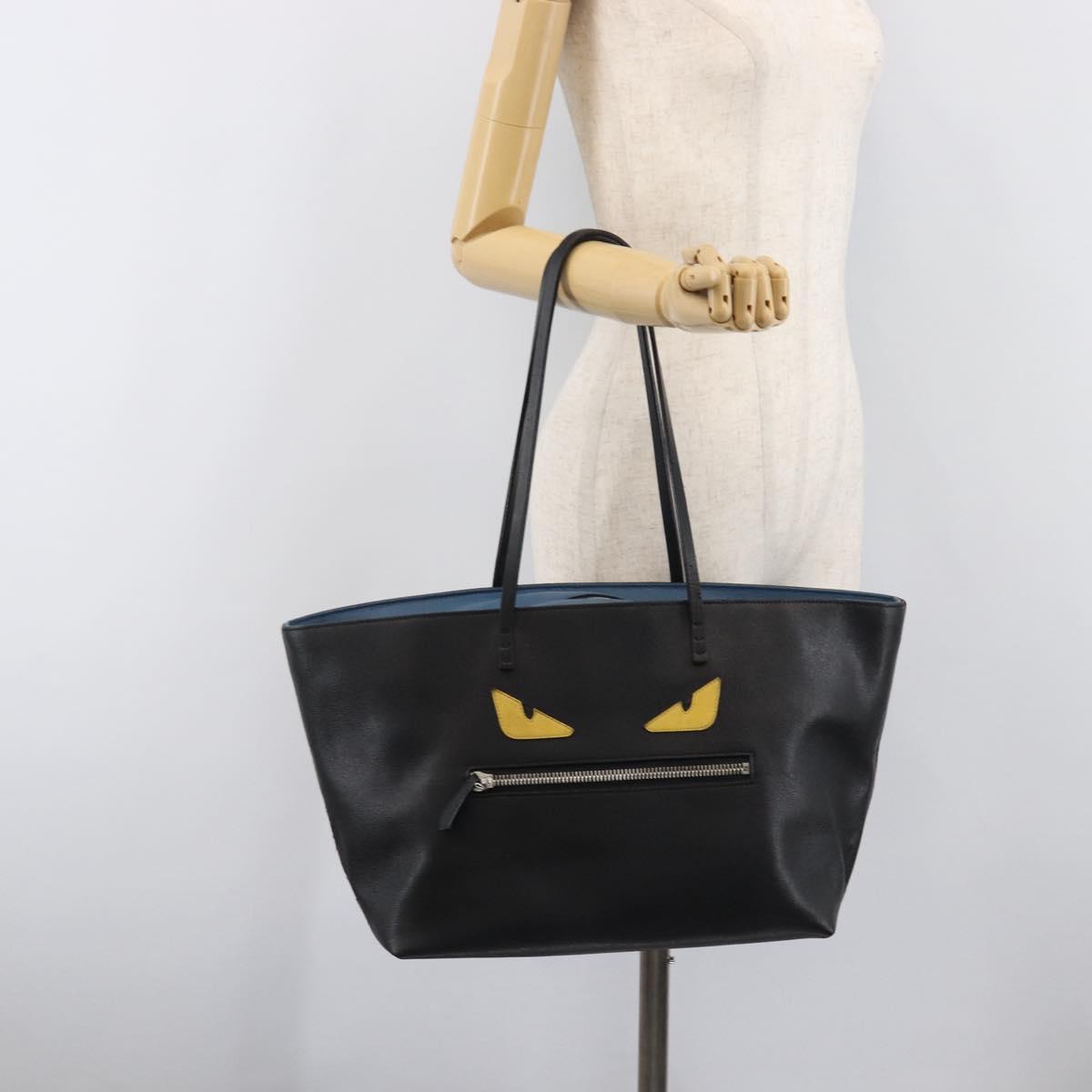 FENDI Tote Bag Leather Black Silver Auth bs36971