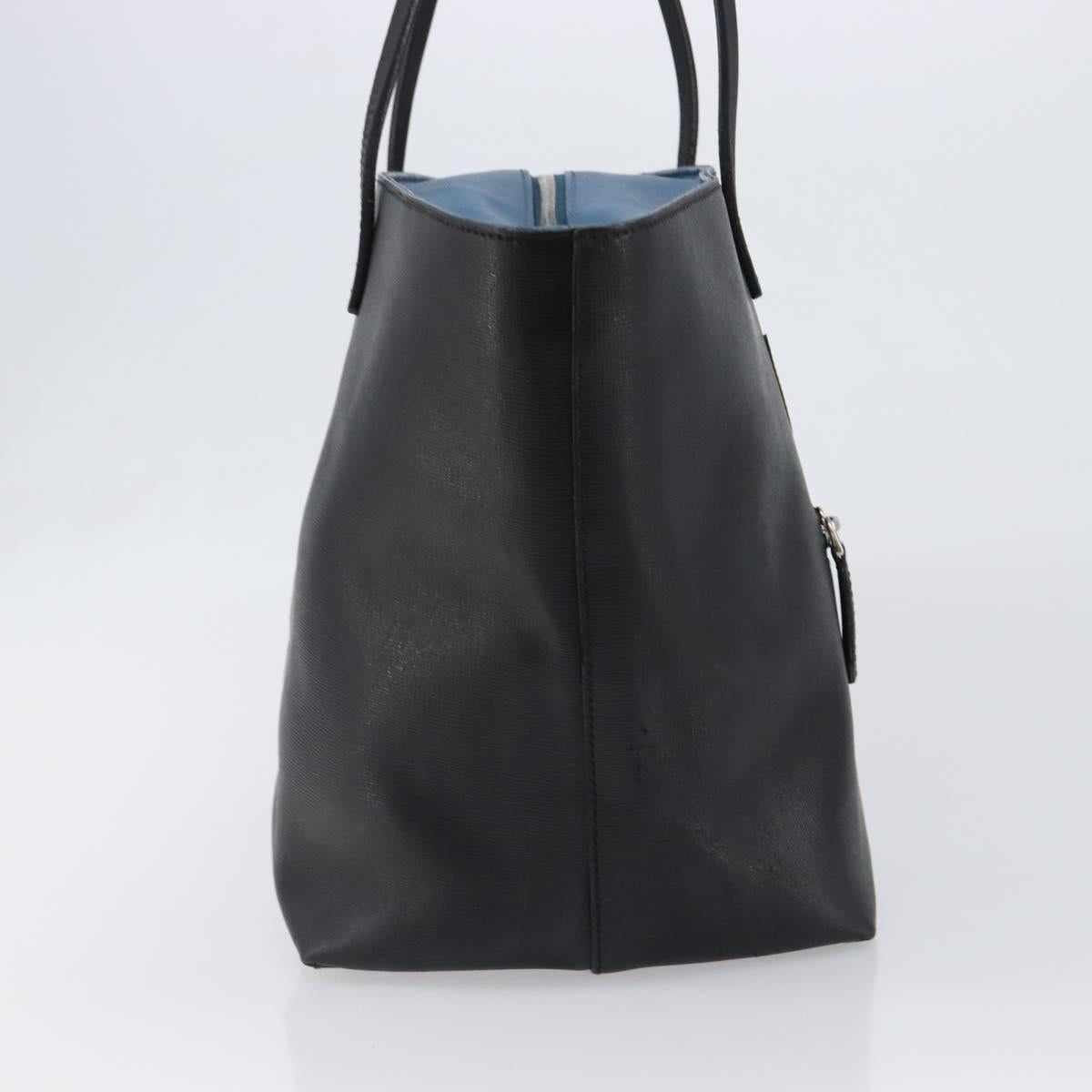 FENDI Tote Bag Leather Black Silver Auth bs36971