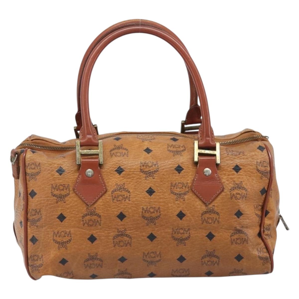 MCM Vicetos Logogram Hand Bag PVC Leather Brown Gold Auth bs36972