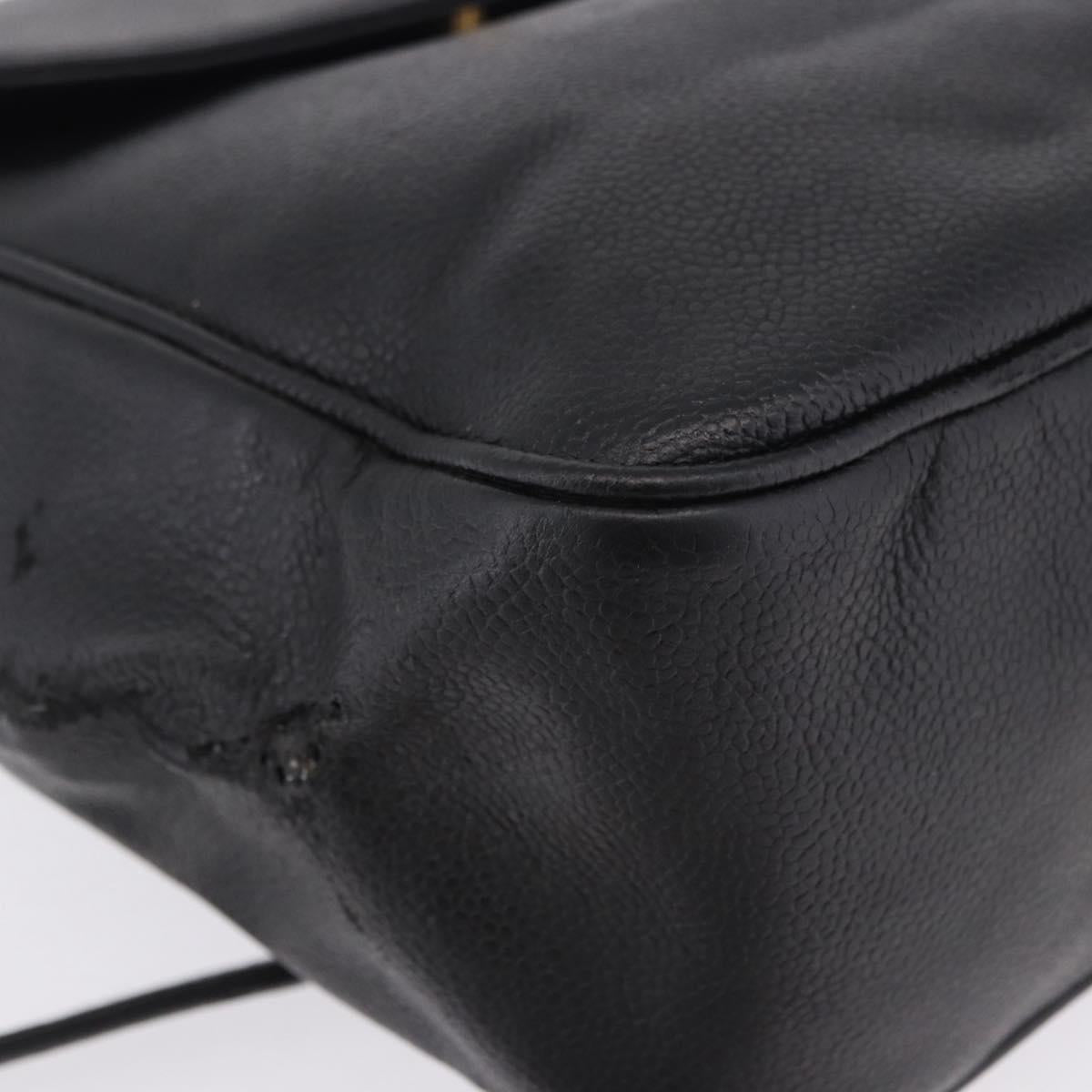 CHANEL Backpack Caviar Skin Black Gold CC Auth bs36973
