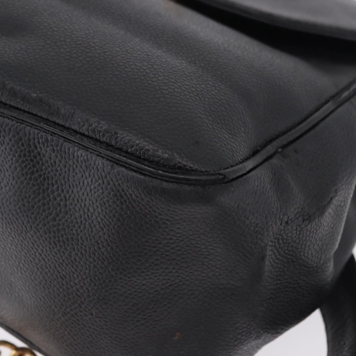 CHANEL Backpack Caviar Skin Black Gold CC Auth bs36973