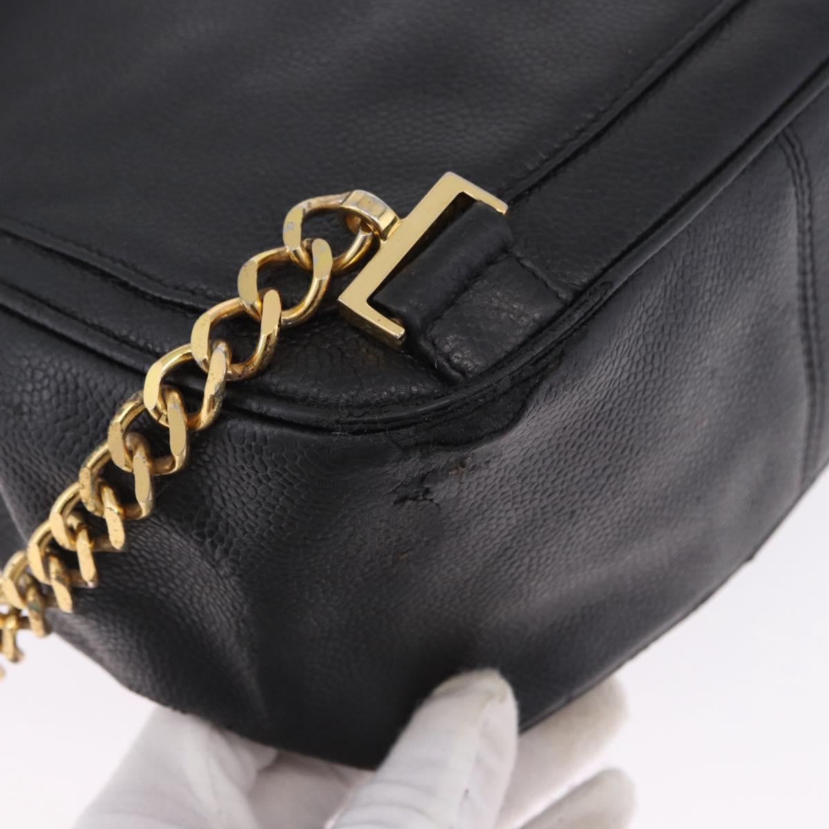 CHANEL Backpack Caviar Skin Black Gold CC Auth bs36973