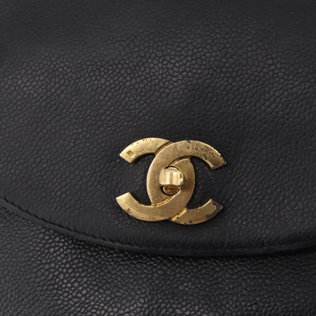 CHANEL Backpack Caviar Skin Black Gold CC Auth bs36973
