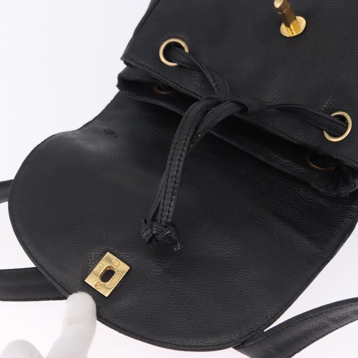 CHANEL Backpack Caviar Skin Black Gold CC Auth bs36973
