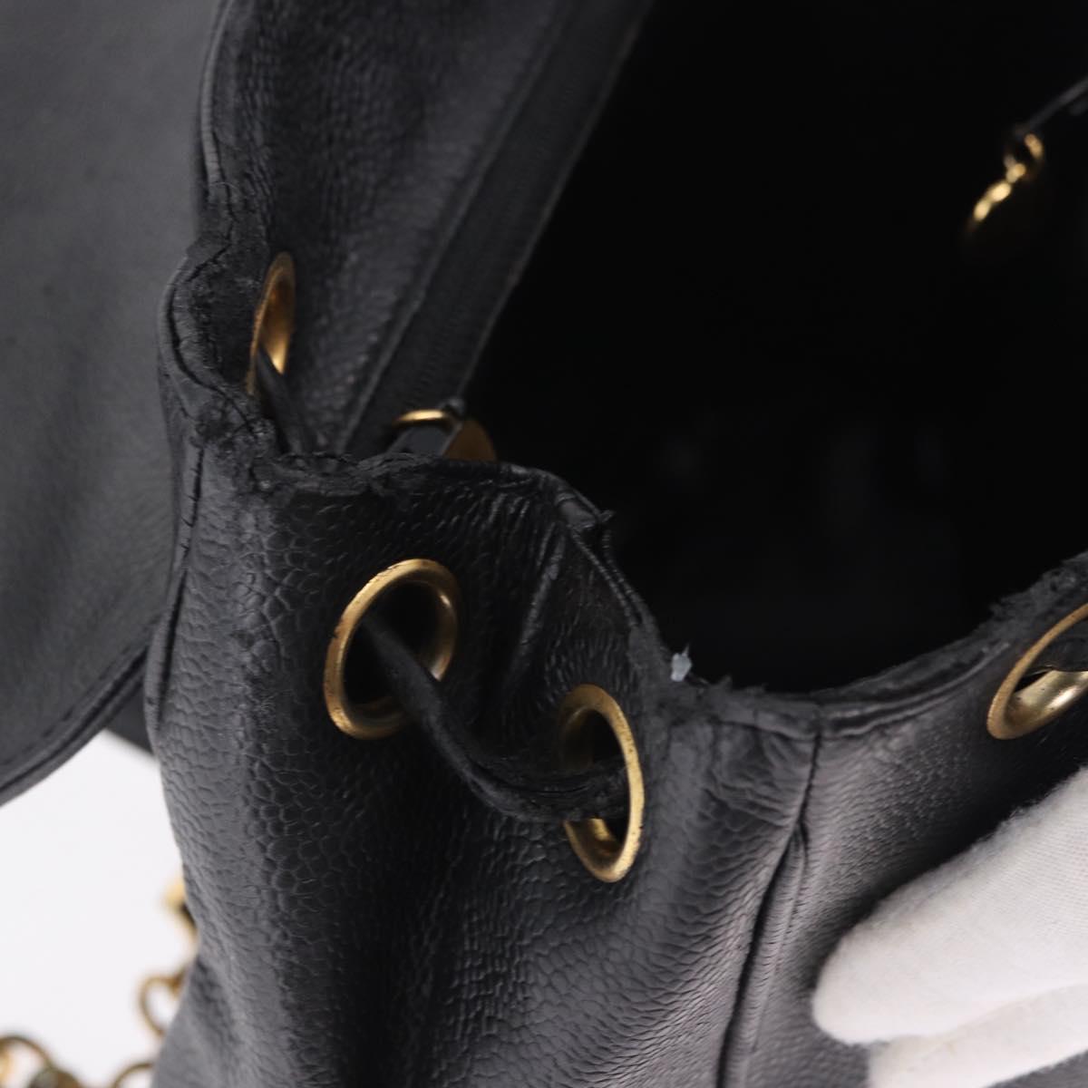 CHANEL Backpack Caviar Skin Black Gold CC Auth bs36973