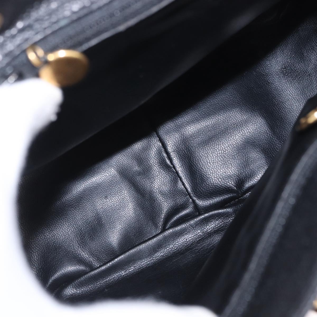 CHANEL Backpack Caviar Skin Black Gold CC Auth bs36973
