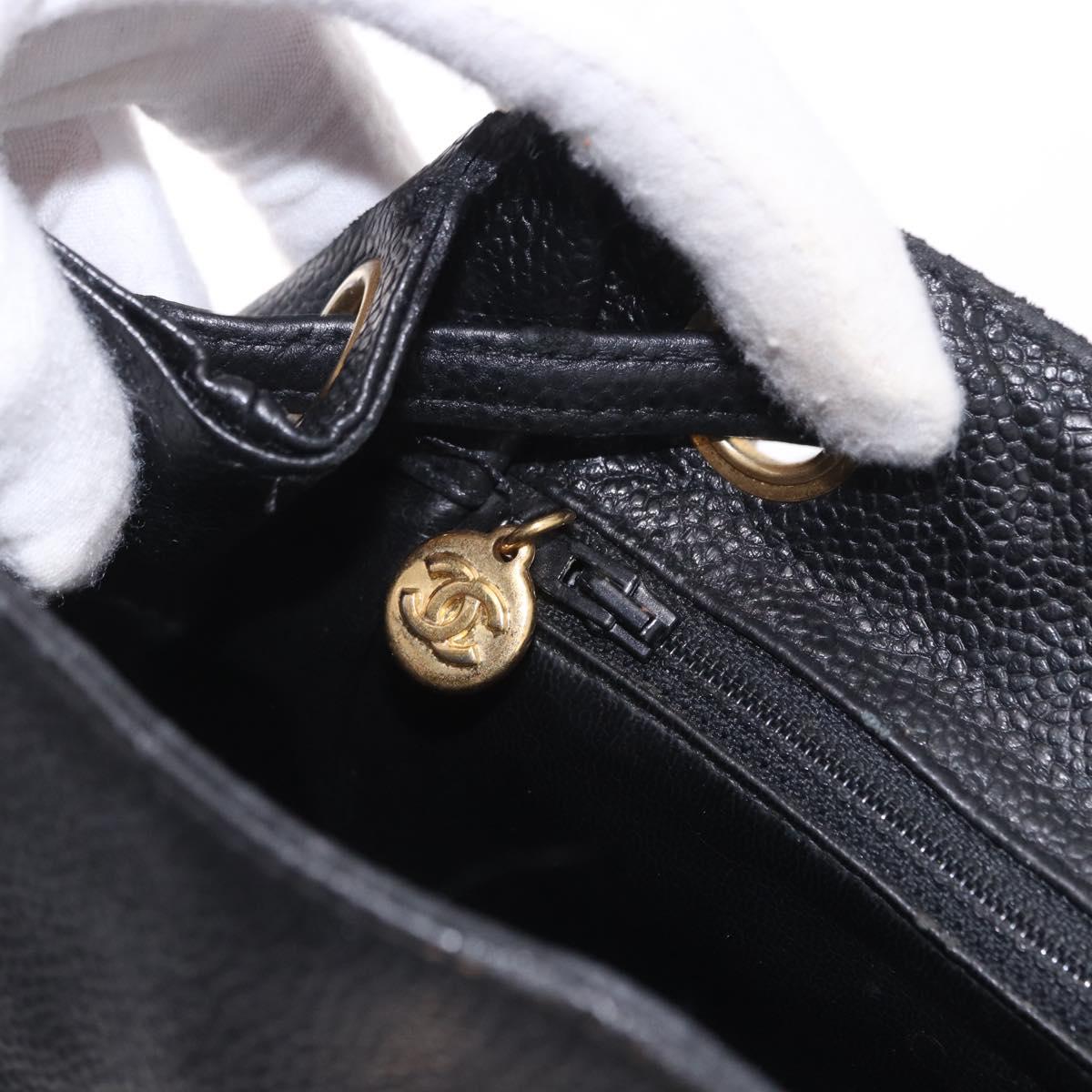 CHANEL Backpack Caviar Skin Black Gold CC Auth bs36973
