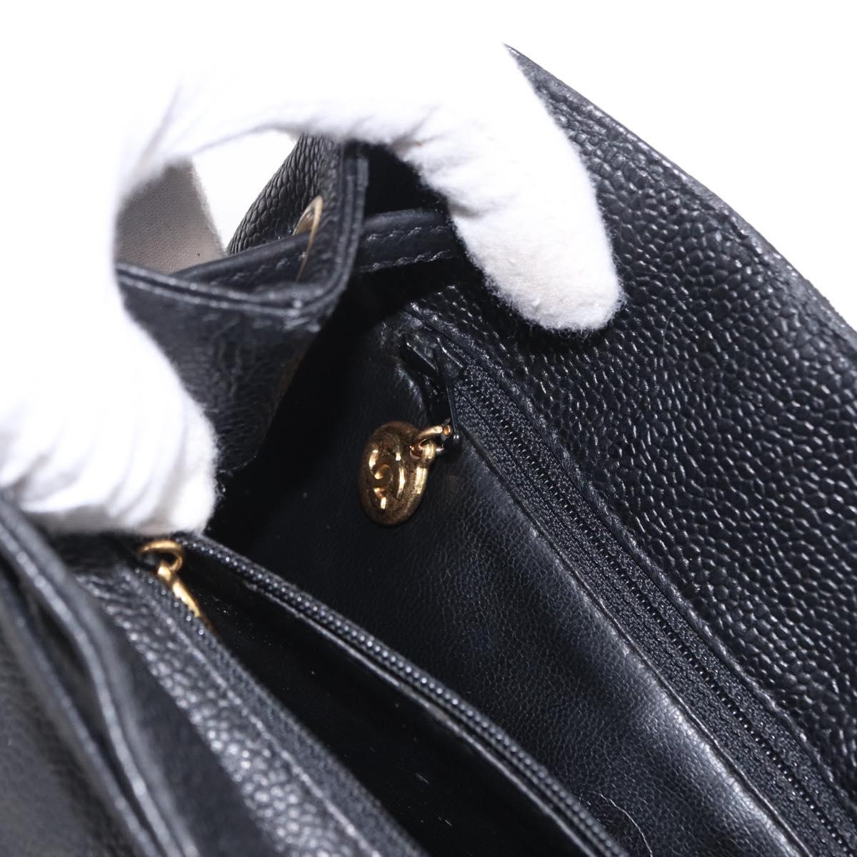 CHANEL Backpack Caviar Skin Black Gold CC Auth bs36973