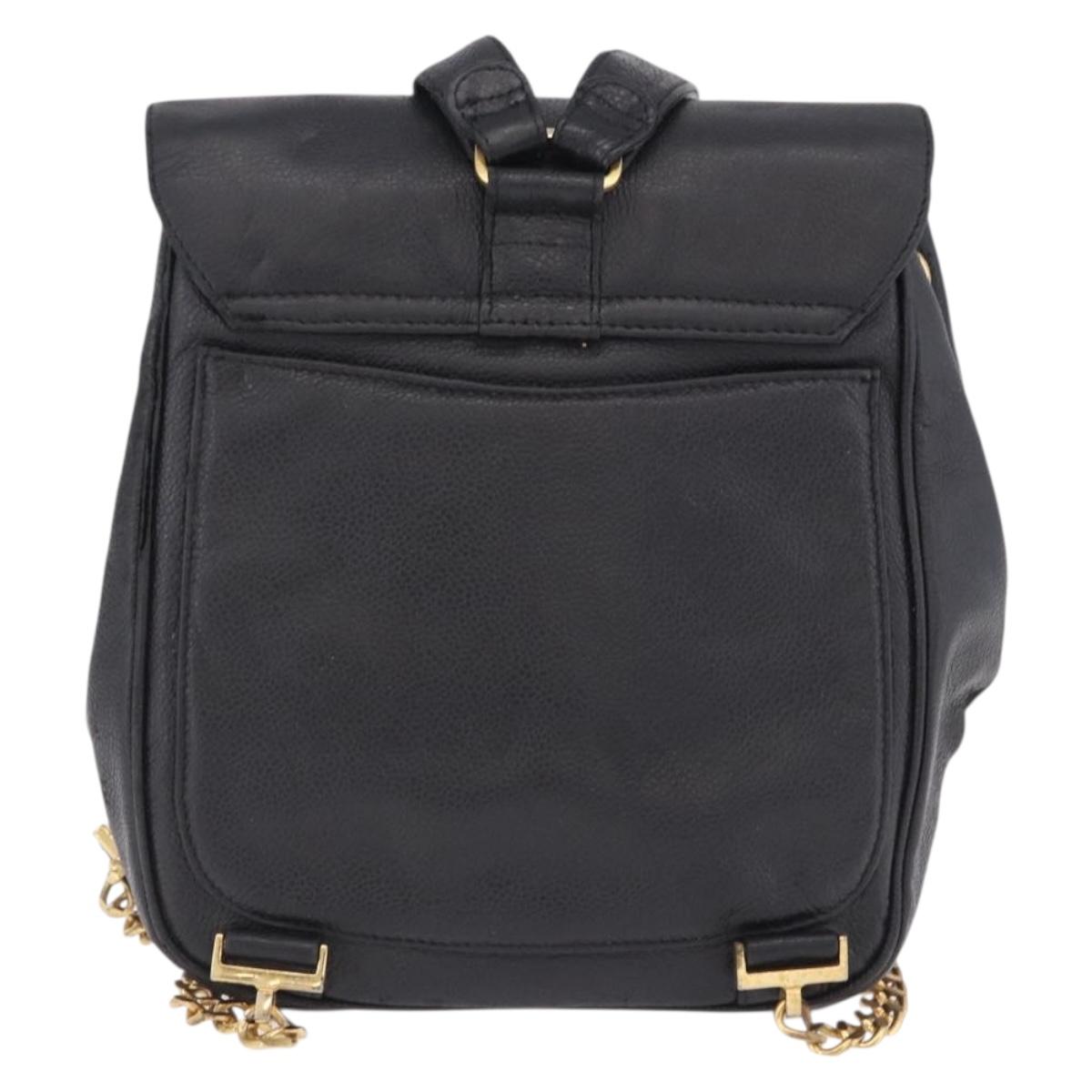 CHANEL Backpack Caviar Skin Black Gold CC Auth bs36973