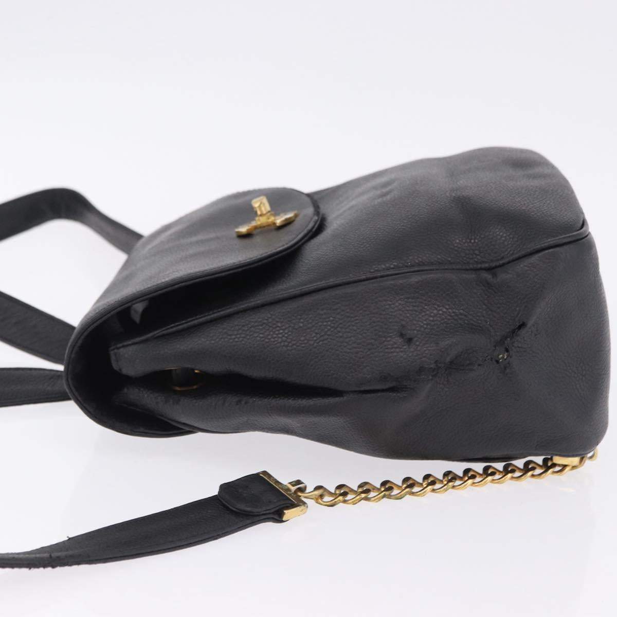 CHANEL Backpack Caviar Skin Black Gold CC Auth bs36973