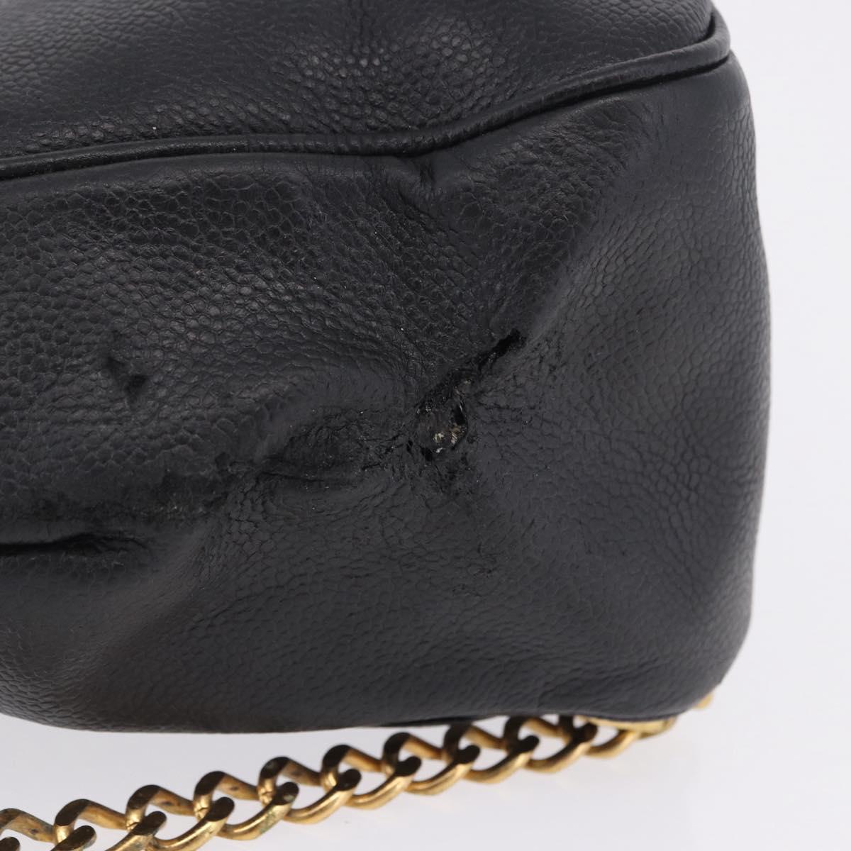 CHANEL Backpack Caviar Skin Black Gold CC Auth bs36973
