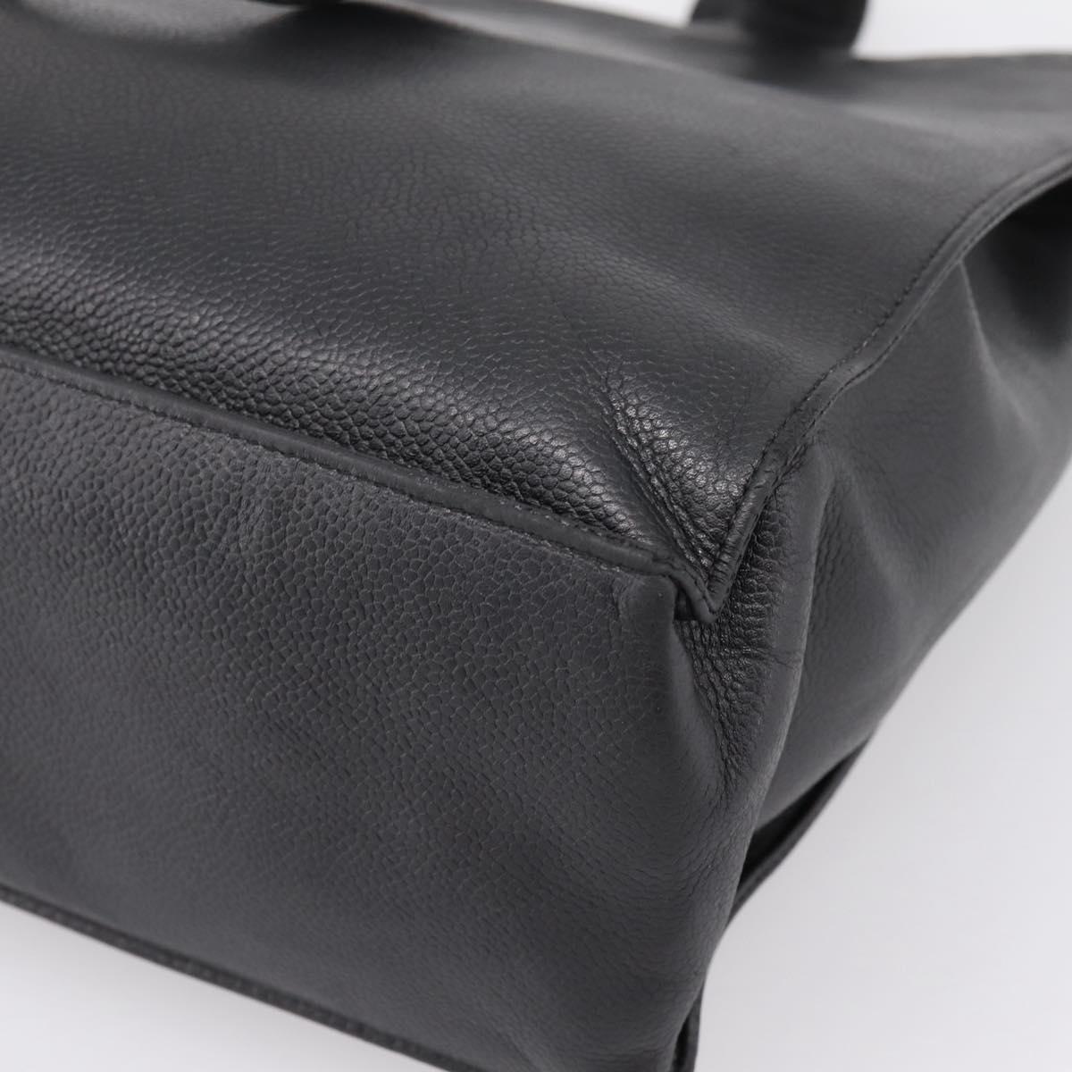 CHANEL COCO Mark Tote Bag Caviar Skin Black Gold CC Auth bs36974