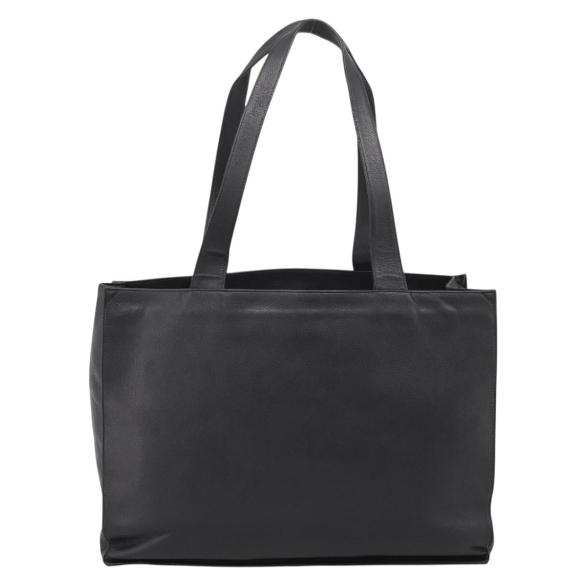 CHANEL COCO Mark Tote Bag Caviar Skin Black Gold CC Auth bs36974