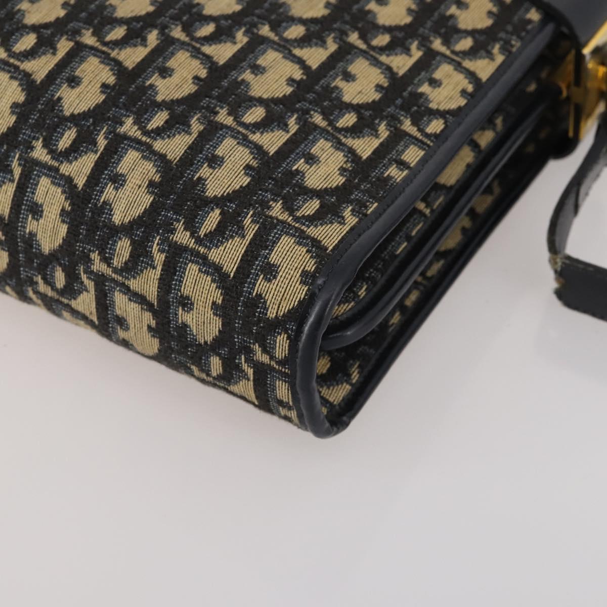 Christian Dior Trotter Canvas Shoulder Bag Navy Gold Auth bs36975