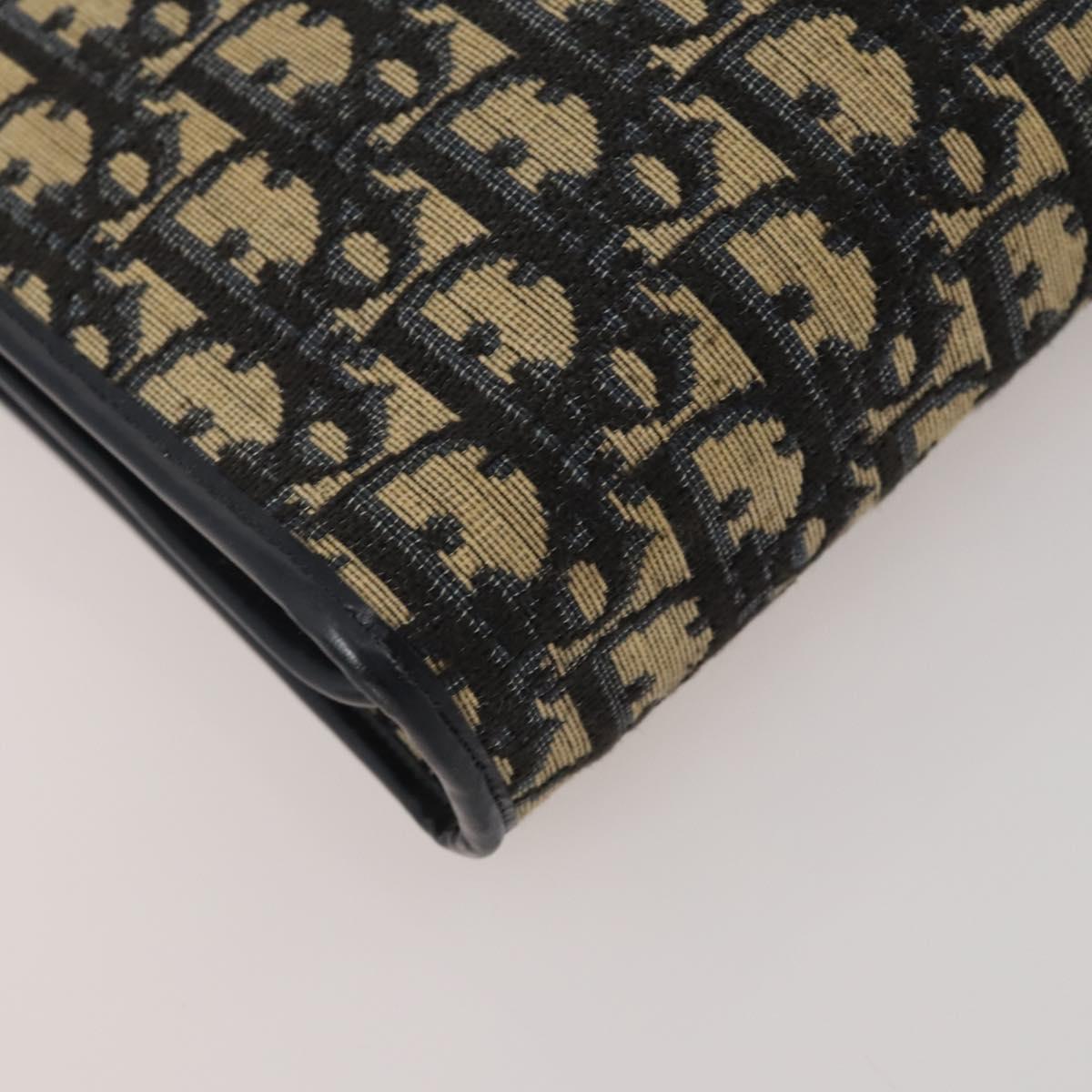 Christian Dior Trotter Canvas Shoulder Bag Navy Gold Auth bs36975