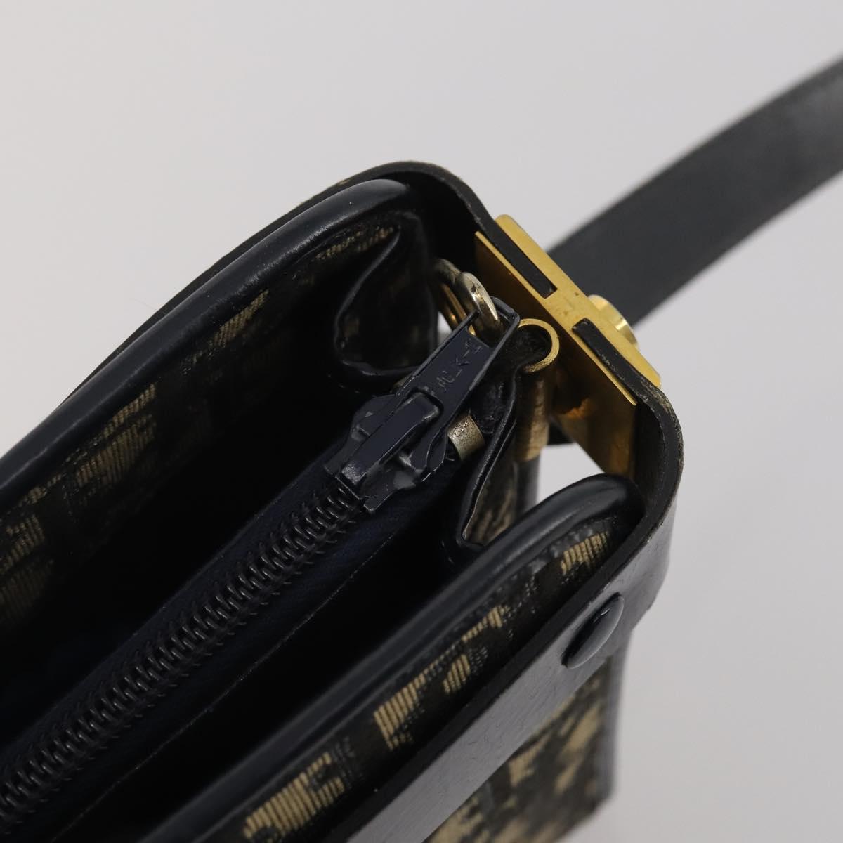 Christian Dior Trotter Canvas Shoulder Bag Navy Gold Auth bs36975