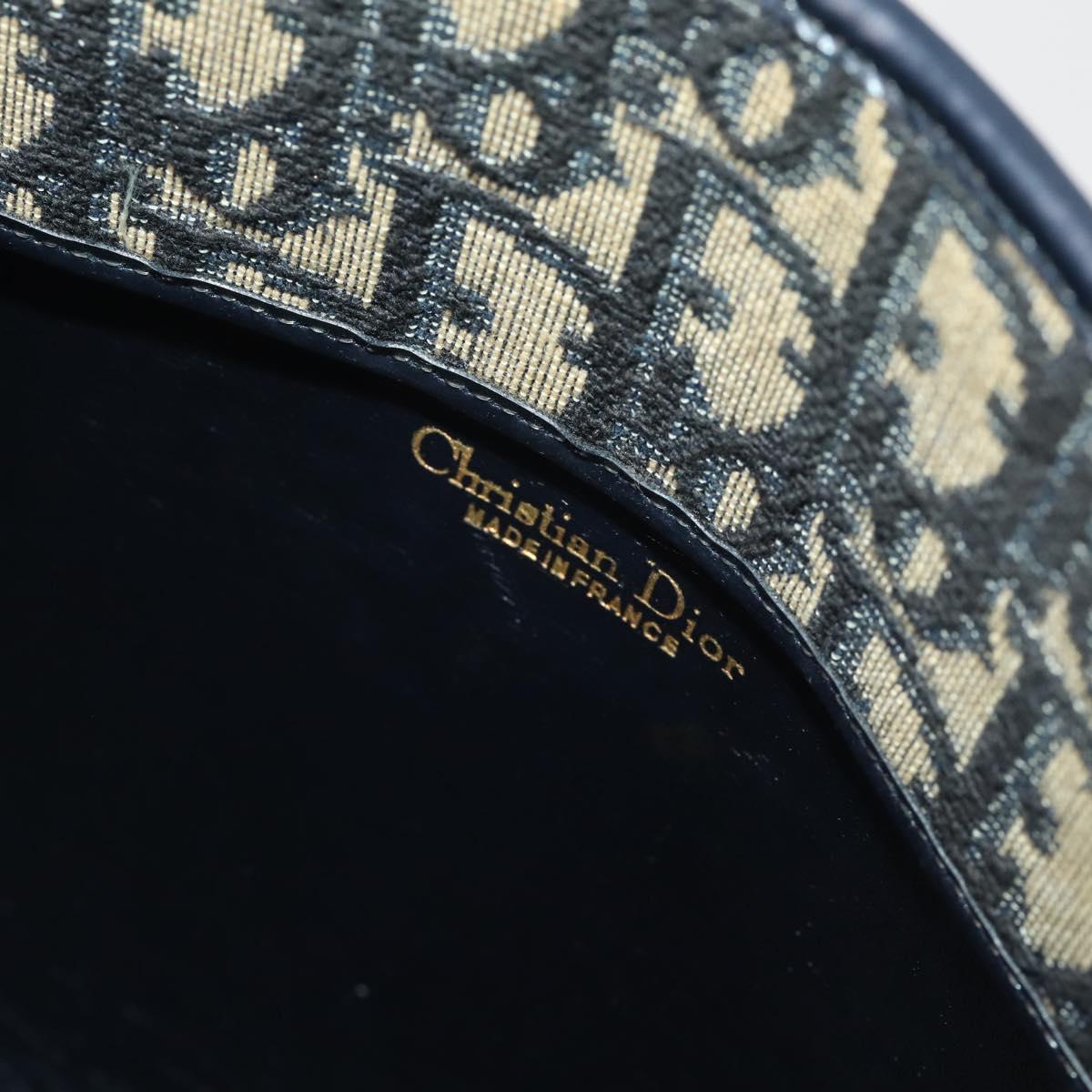 Christian Dior Trotter Canvas Shoulder Bag Navy Gold Auth bs36975