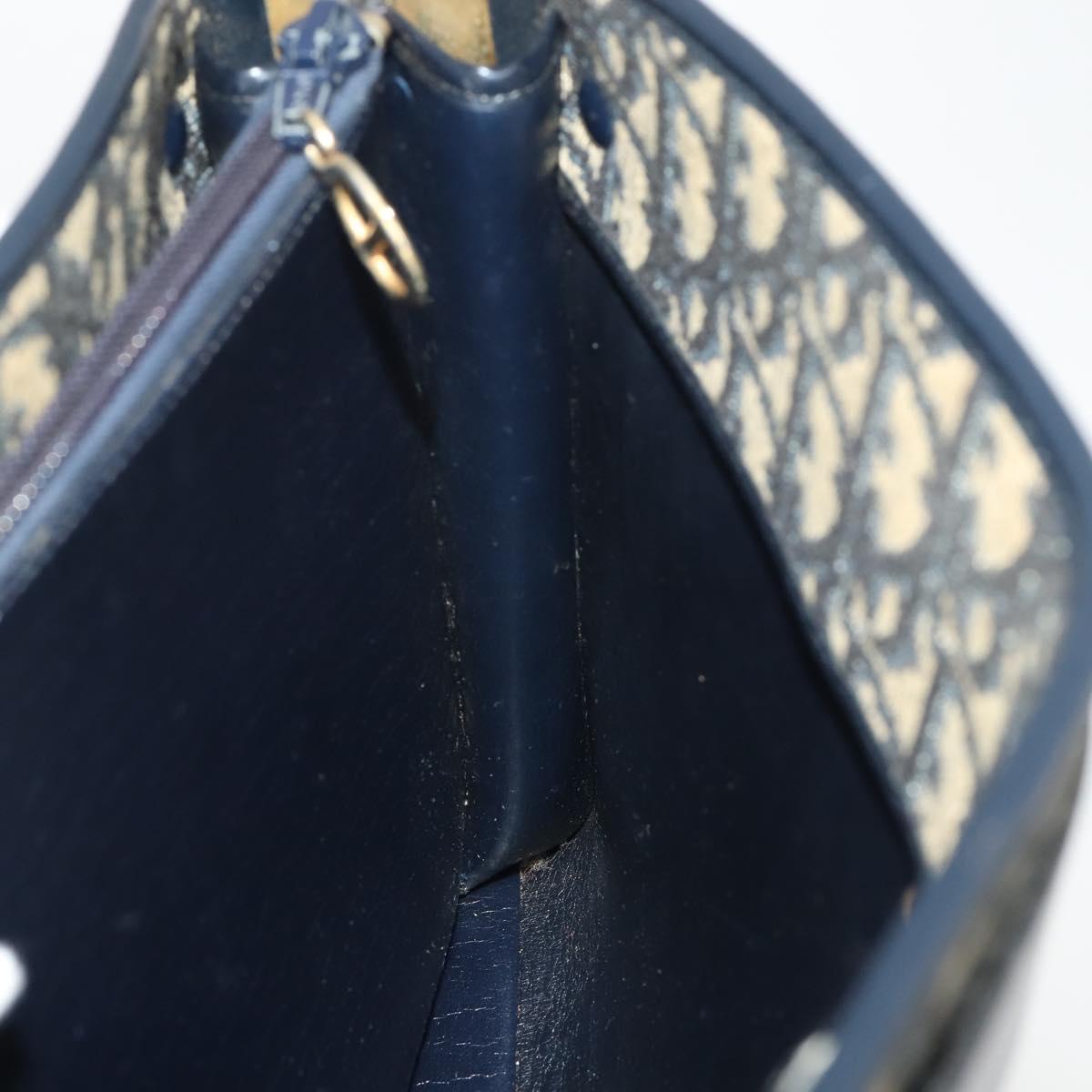 Christian Dior Trotter Canvas Shoulder Bag Navy Gold Auth bs36975