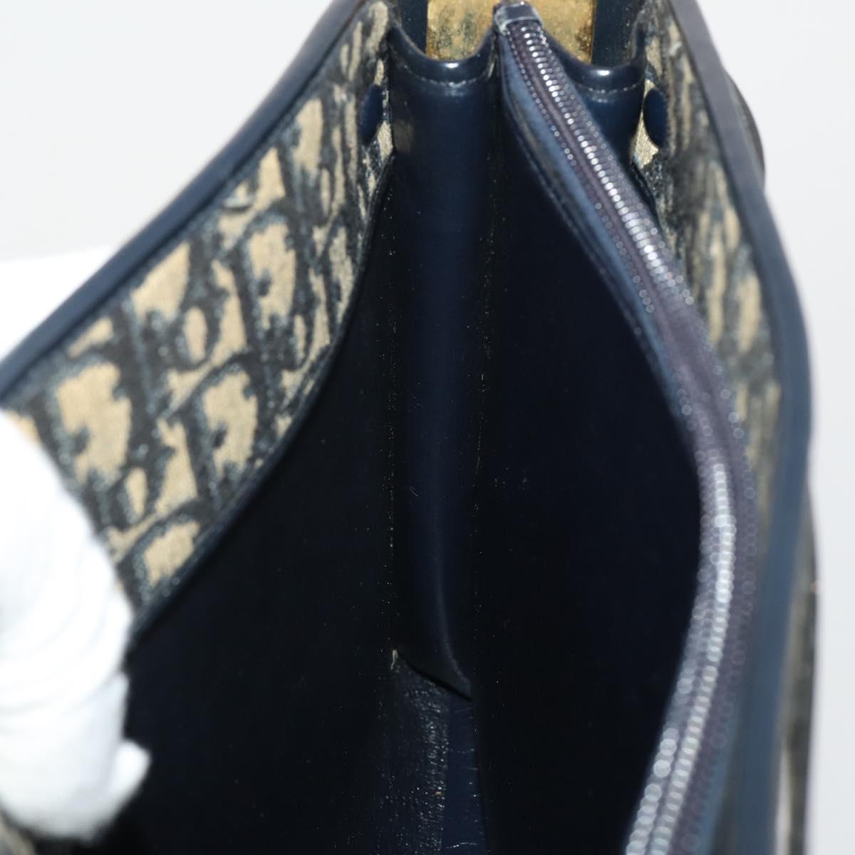 Christian Dior Trotter Canvas Shoulder Bag Navy Gold Auth bs36975