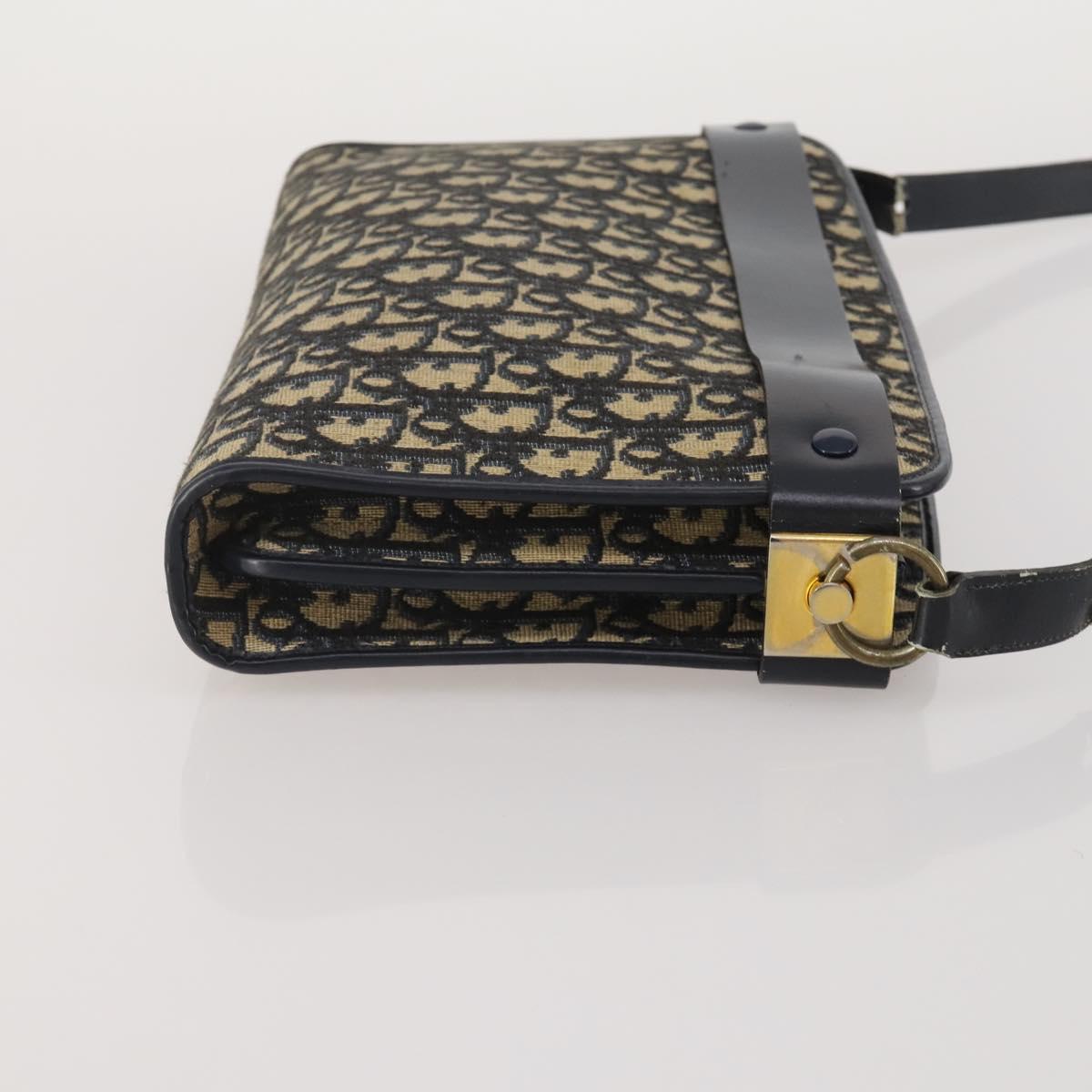 Christian Dior Trotter Canvas Shoulder Bag Navy Gold Auth bs36975