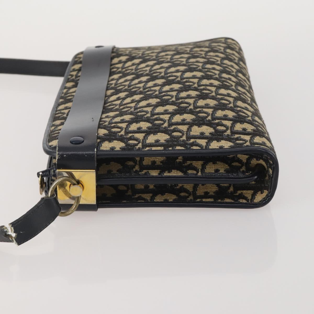 Christian Dior Trotter Canvas Shoulder Bag Navy Gold Auth bs36975