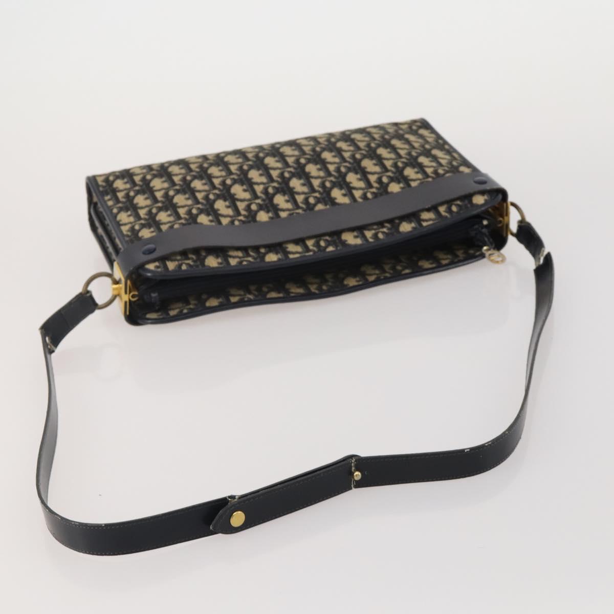 Christian Dior Trotter Canvas Shoulder Bag Navy Gold Auth bs36975