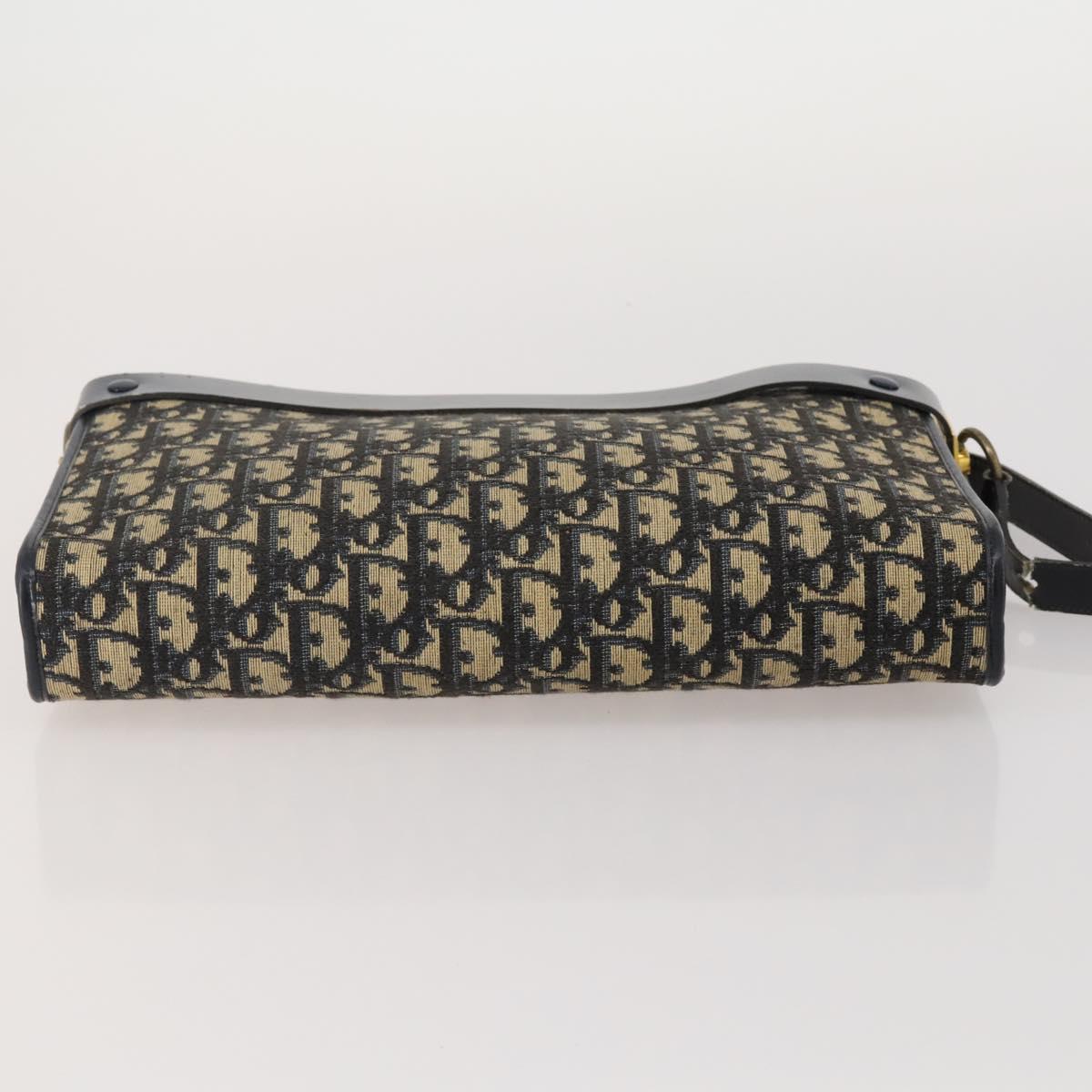 Christian Dior Trotter Canvas Shoulder Bag Navy Gold Auth bs36975