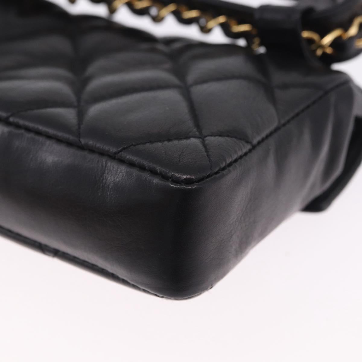 CHANEL Matelasse Chain Waist bag Lamb Skin Black Gold CC Auth bs36984A