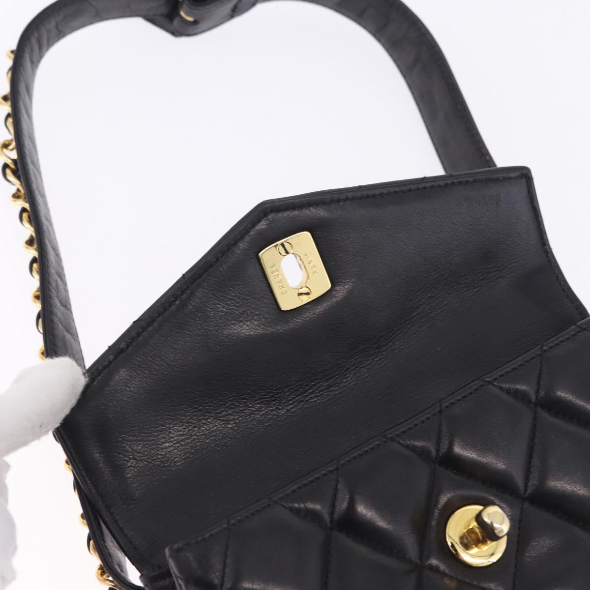 CHANEL Matelasse Chain Waist bag Lamb Skin Black Gold CC Auth bs36984A