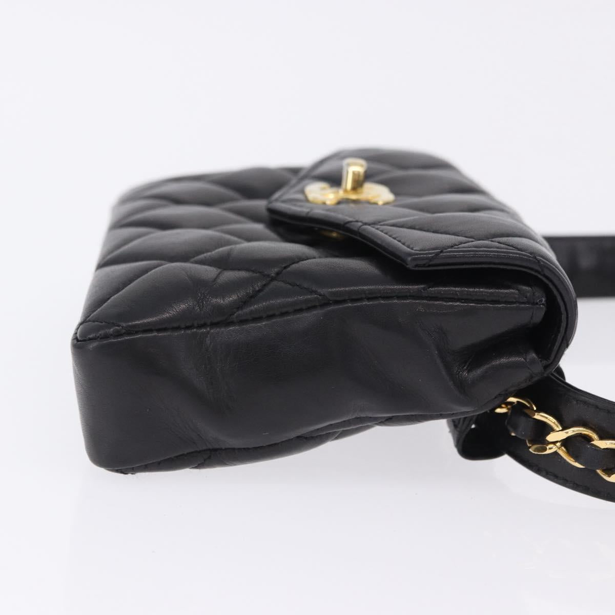 CHANEL Matelasse Chain Waist bag Lamb Skin Black Gold CC Auth bs36984A